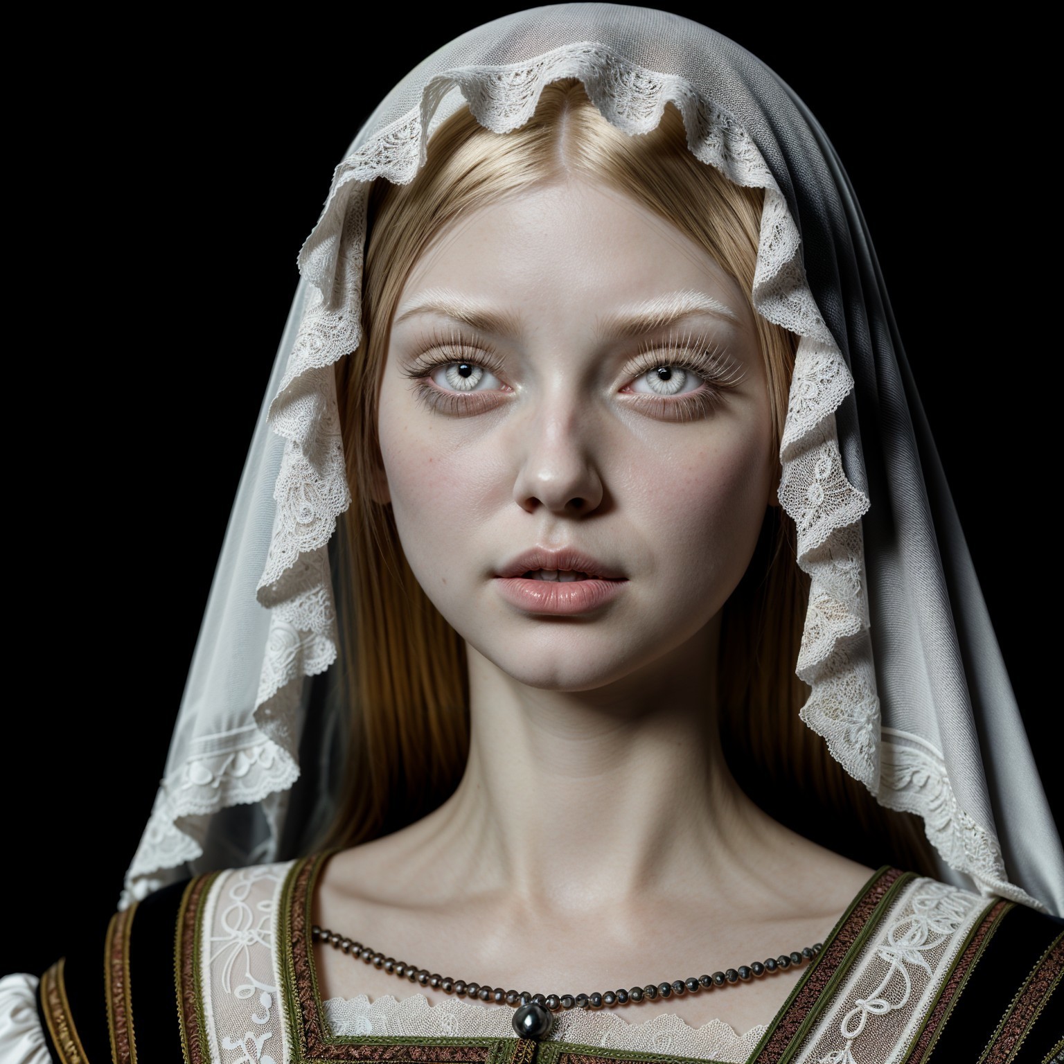 Close-Up Portrait of a Young Woman in Lace Veil
