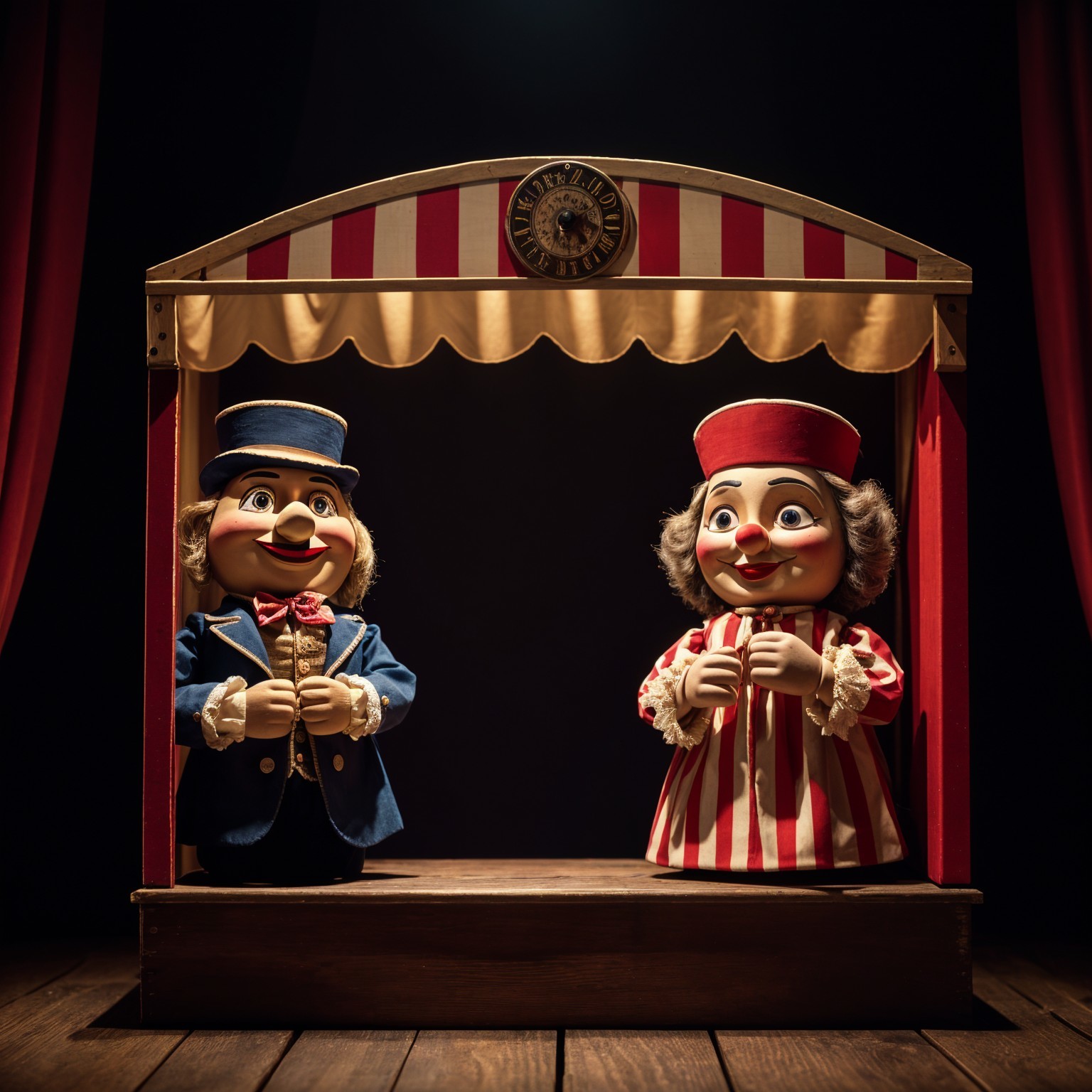 Vintage Puppet Stage with Charming Puppets Displayed