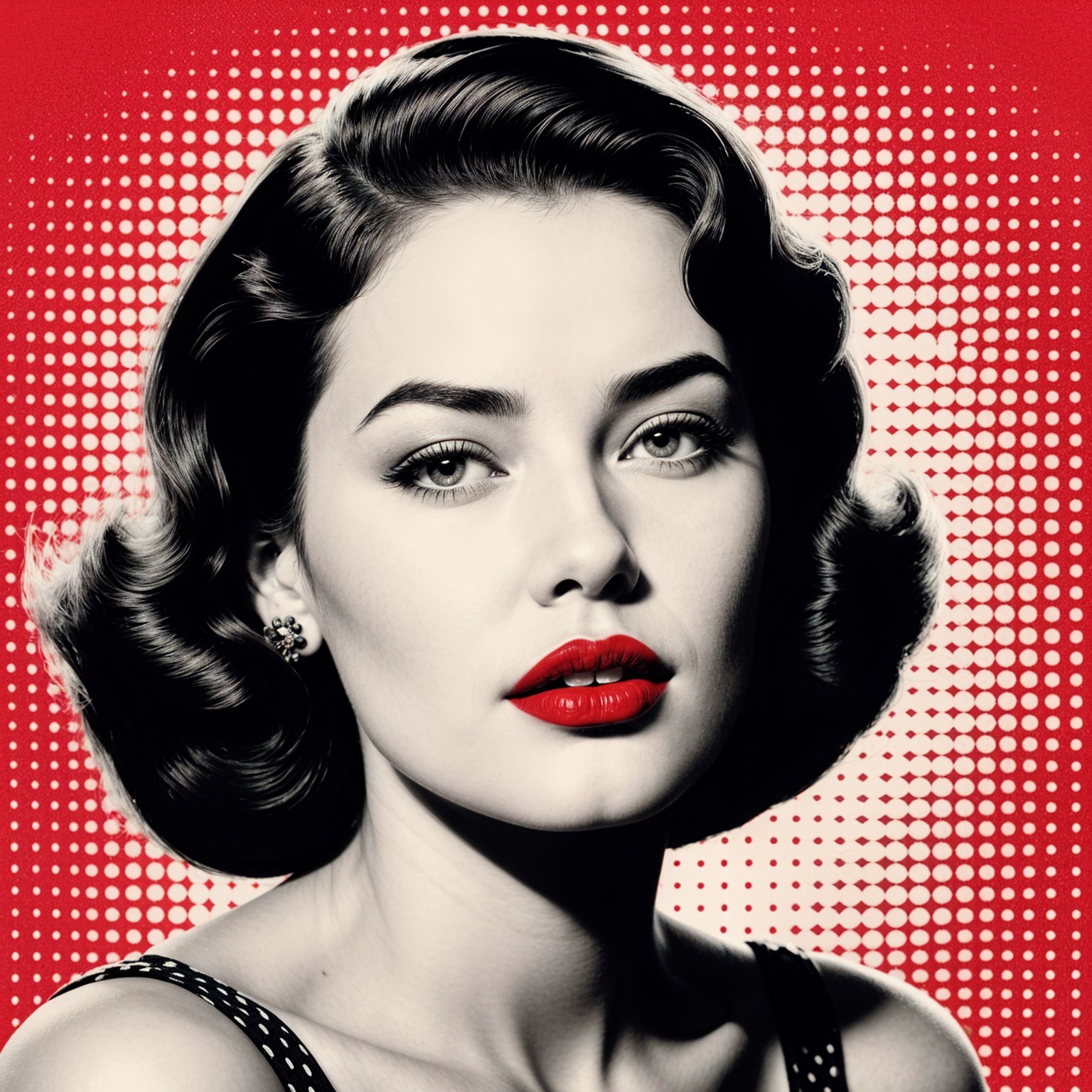 1950s Glamorous Black-and-White Portrait of a Woman