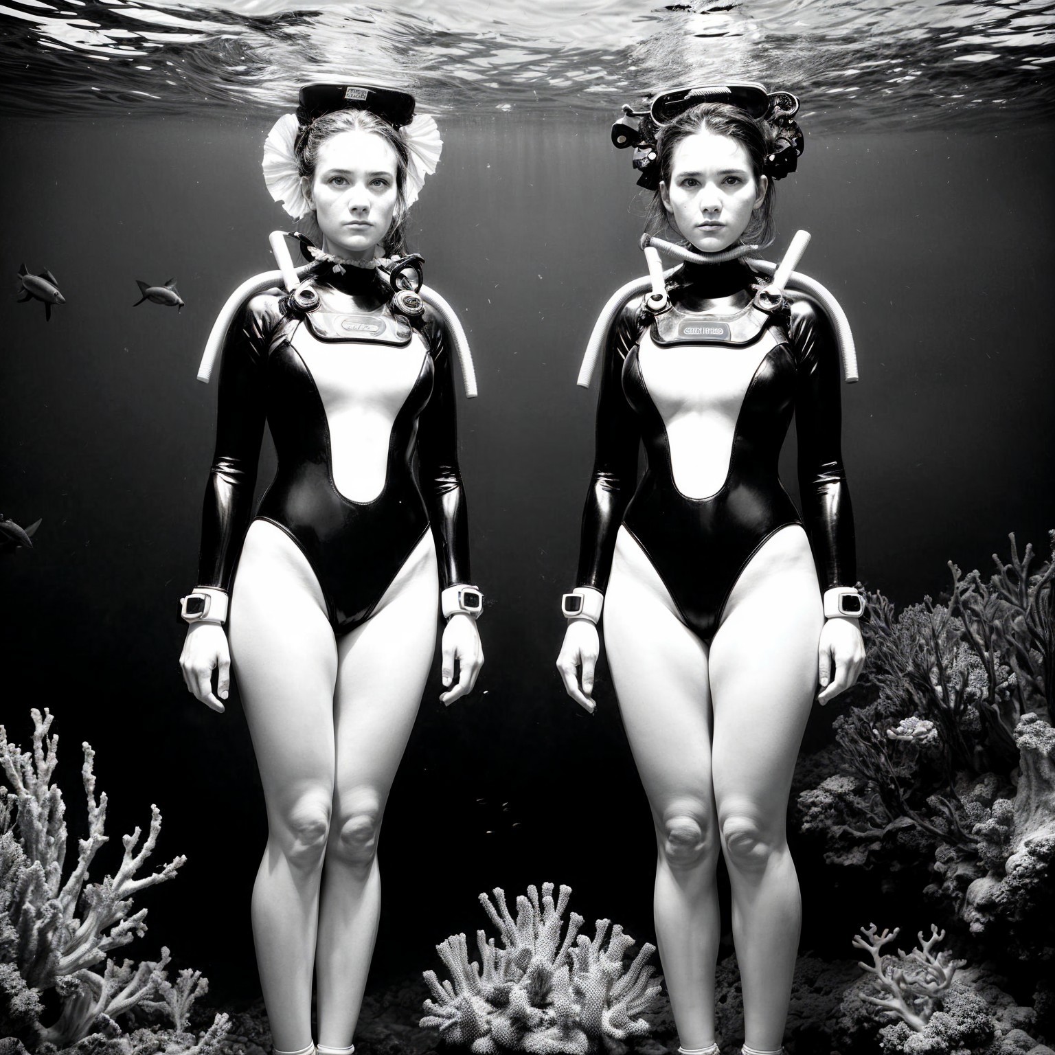 Underwater Scene with Women in Futuristic Swimsuits