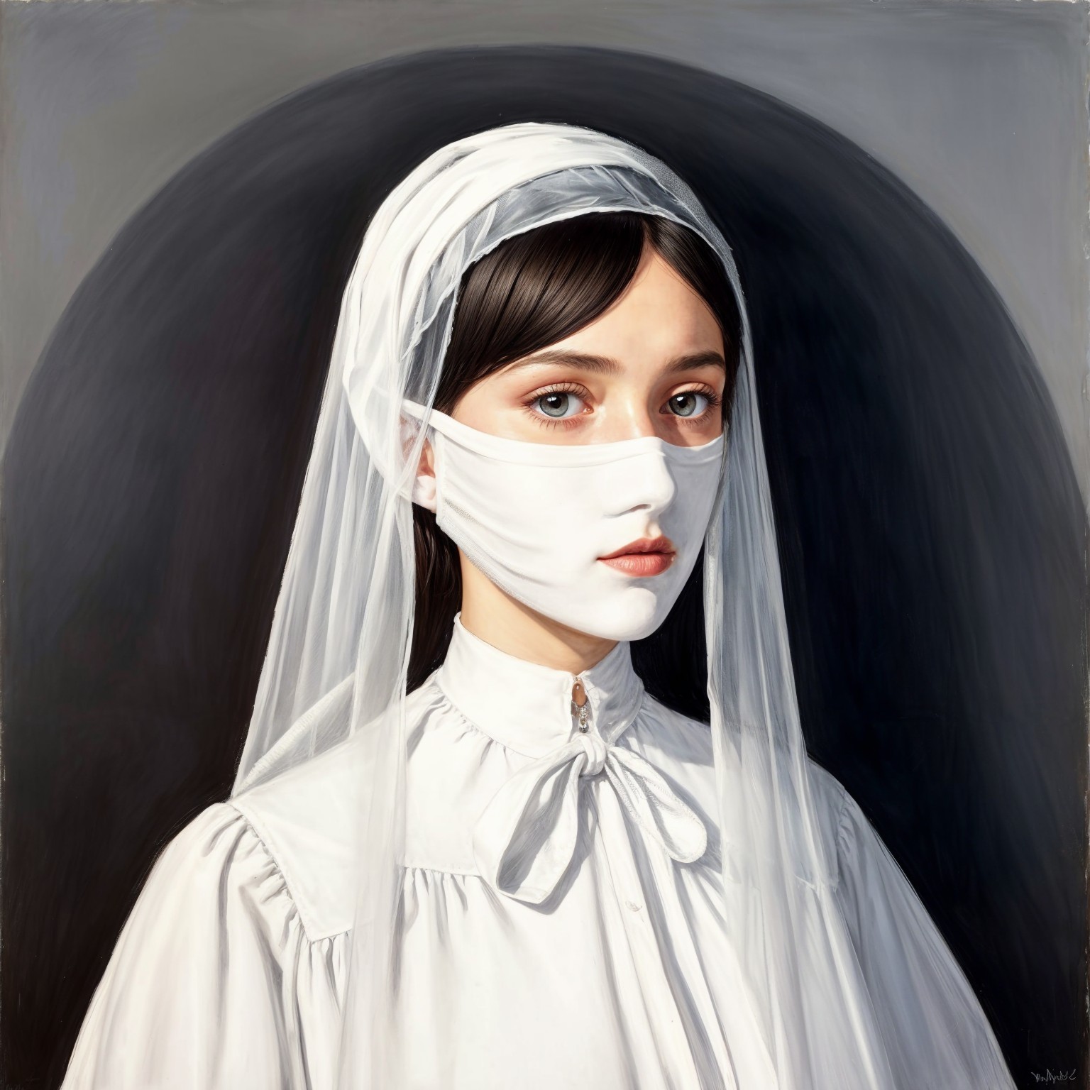 Portrait of a Young Woman in White Blouse and Veil