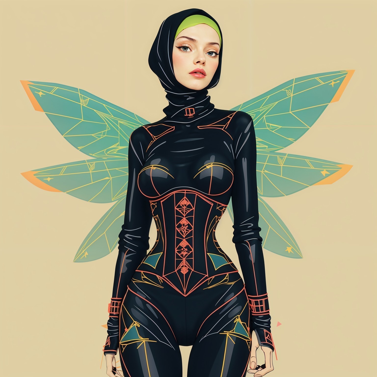 Fantastical Character in Black Bodysuit with Wings