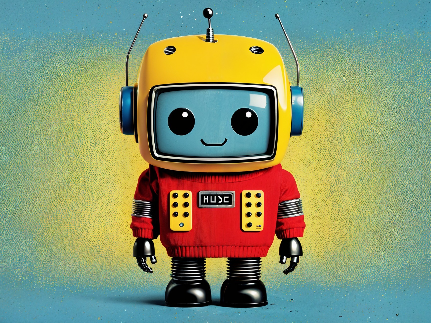 Retro-Inspired Robot with Vibrant Blue Background