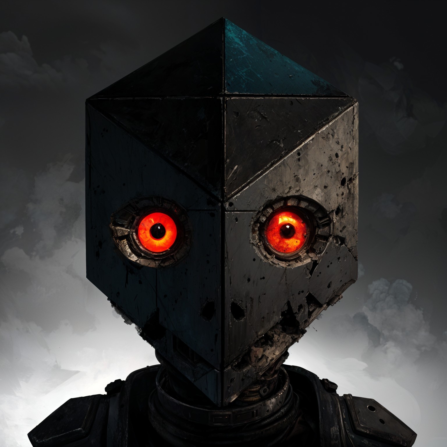 Humanoid Robot with Angular Black Pyramid Head