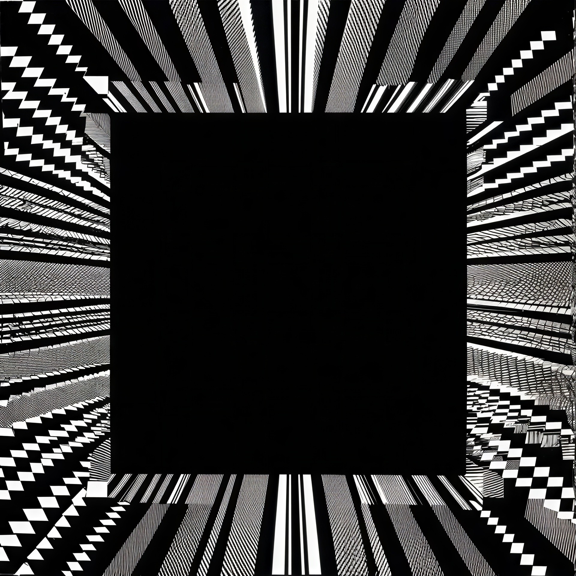 Abstract Black and White Striped Pattern with Square Frame