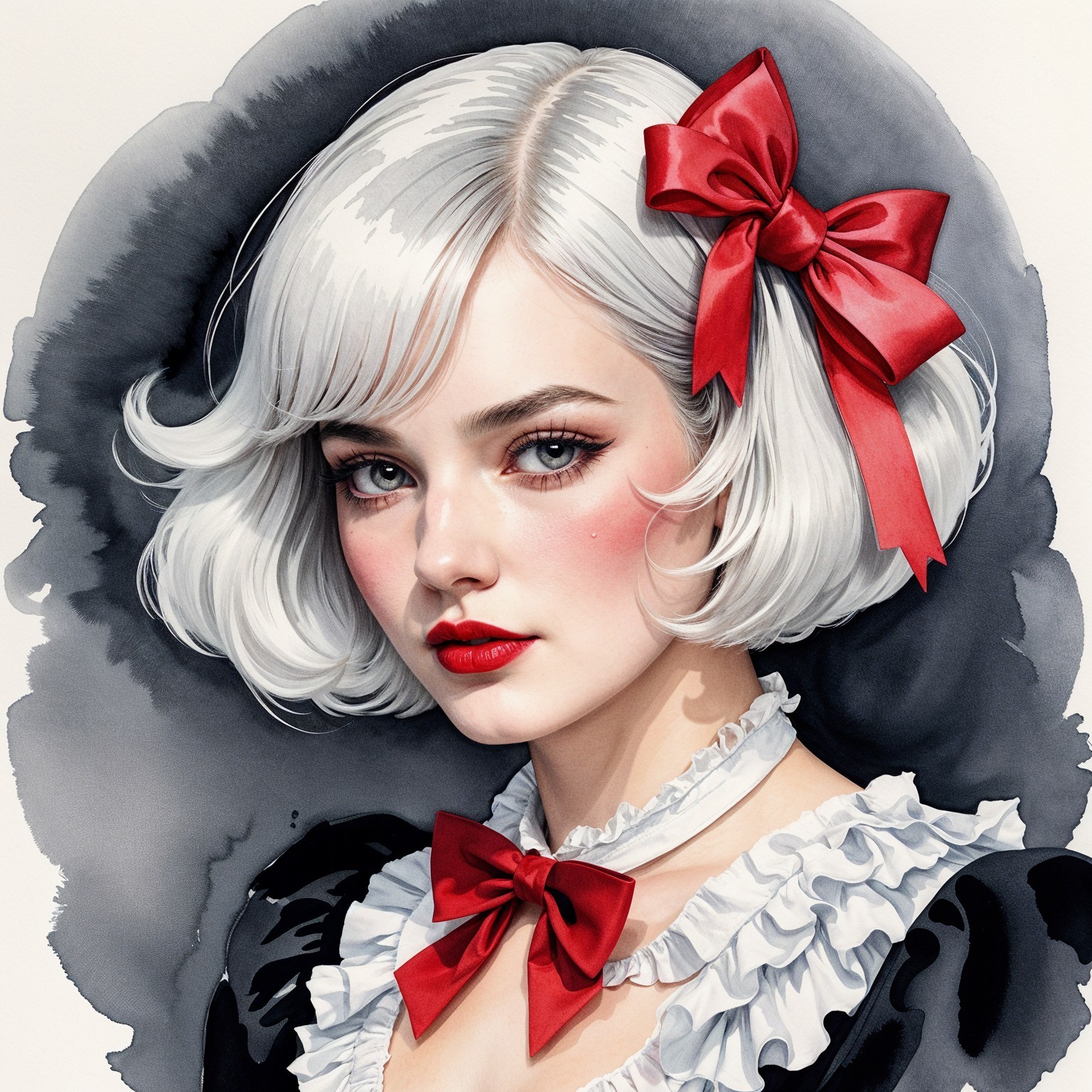 Young woman with white hair and black outfit illustration