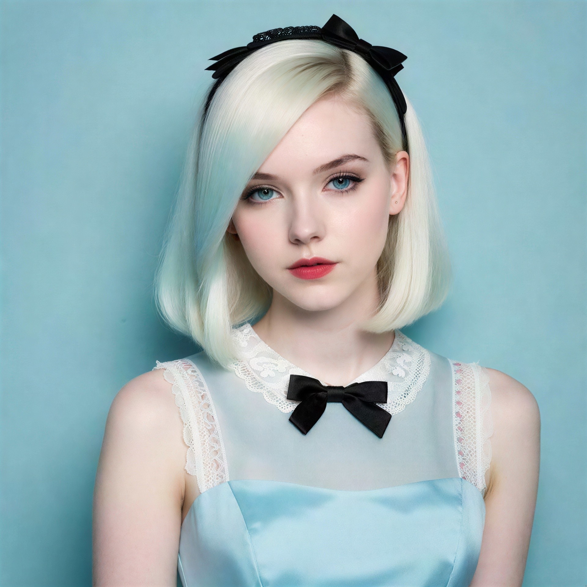 Close-up Portrait of a Young Woman with Blue Accents