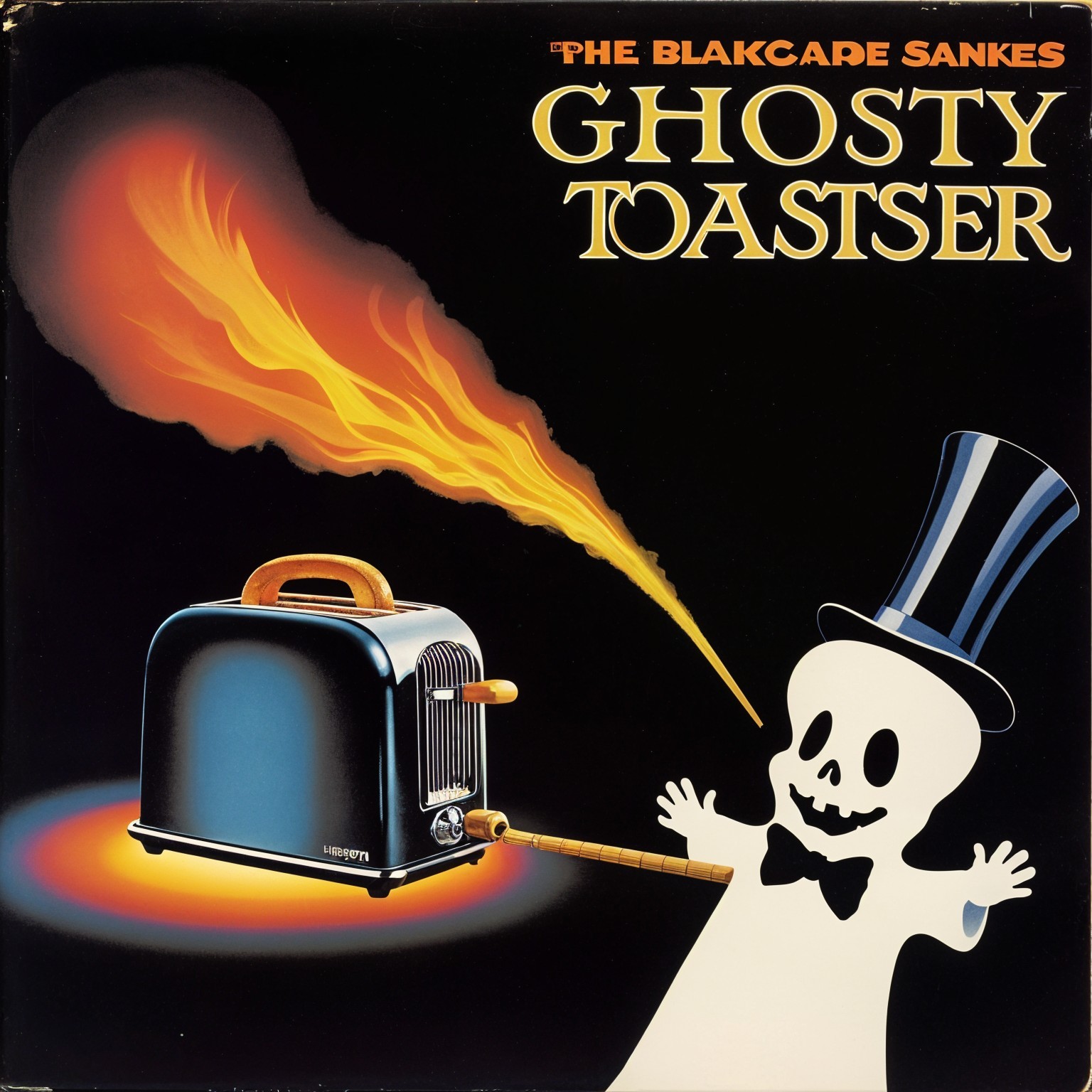 Whimsical Black Toaster with Ghost and Toast Design