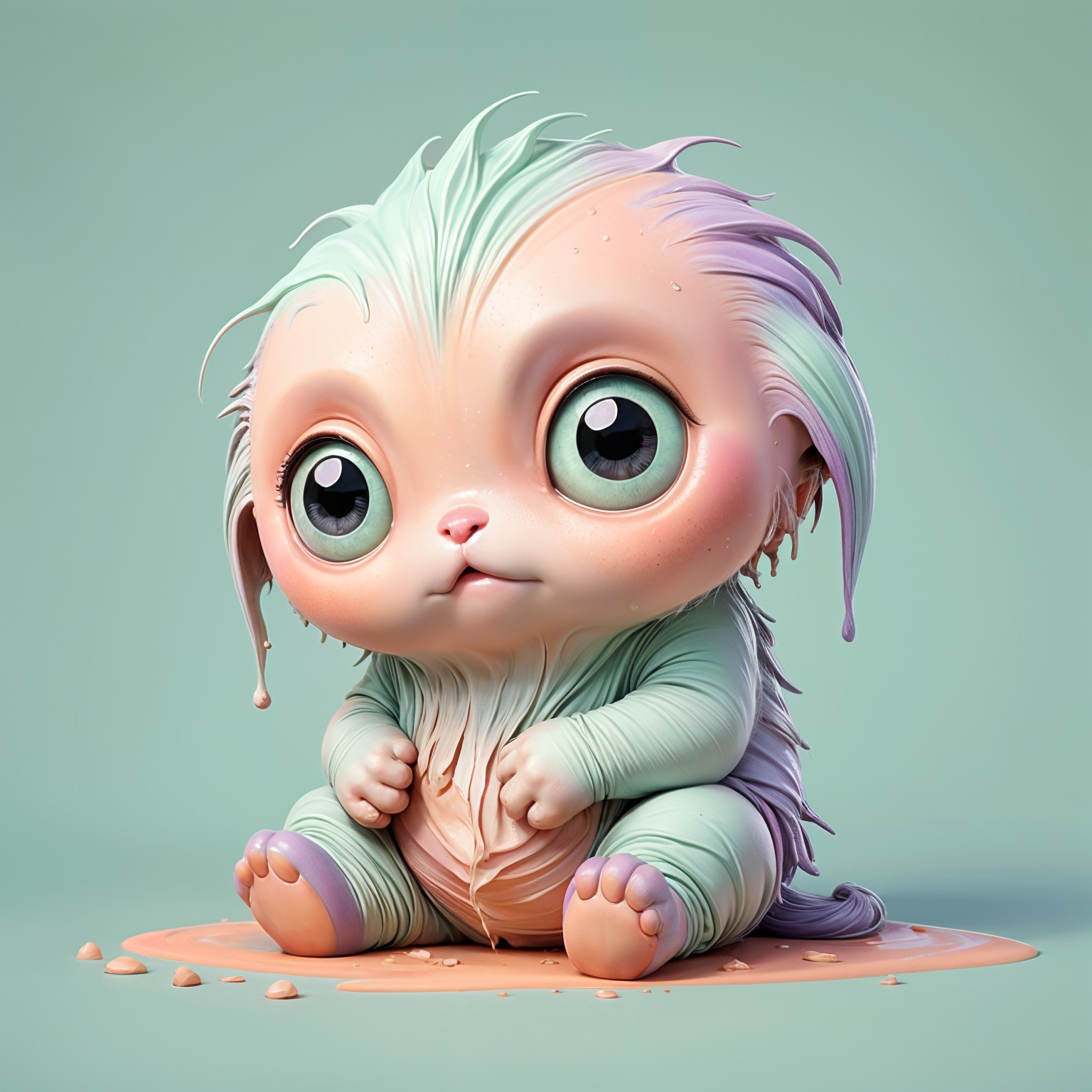 Whimsical Oversized Creature with Pastel Fur and Eyes