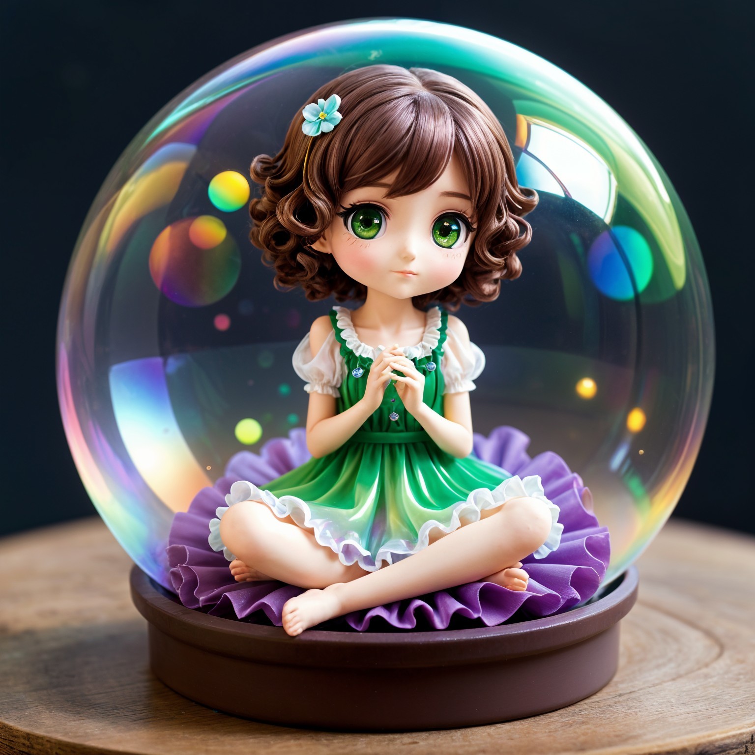 Charming Figurine of Girl in Colorful Bubble