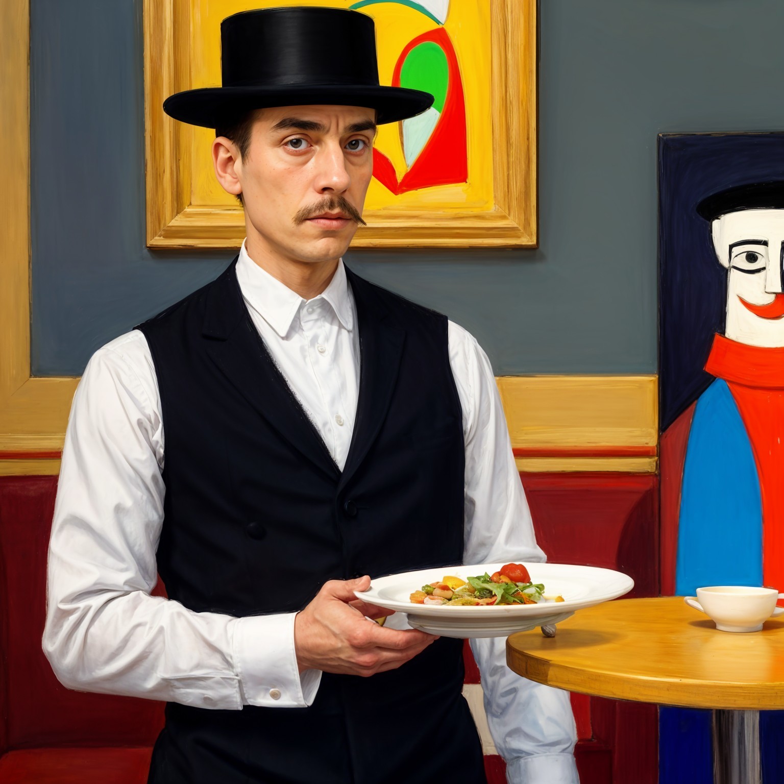 Elegant Male Waiter with Vibrant Food Presentation