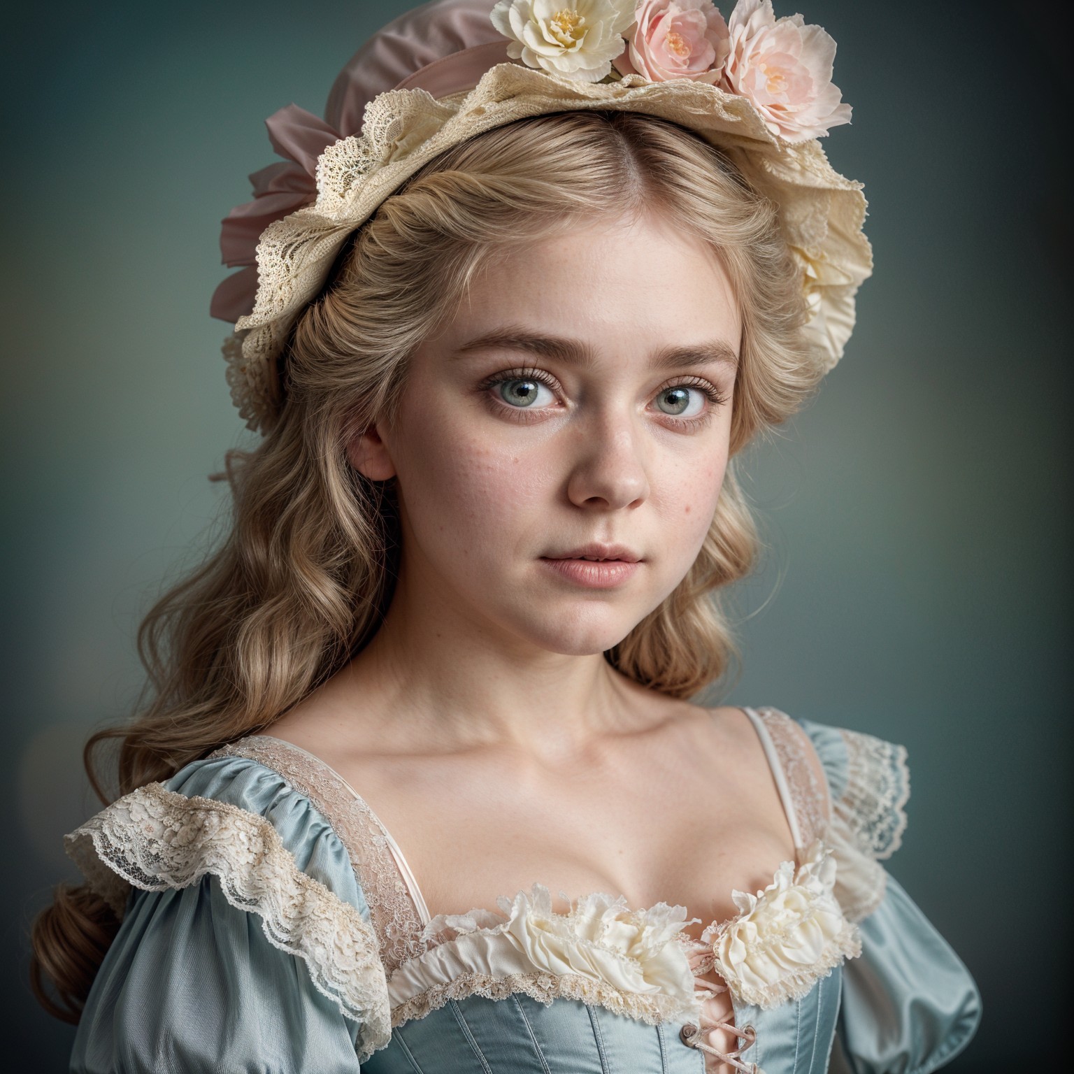 Young woman in vintage dress with floral headpiece