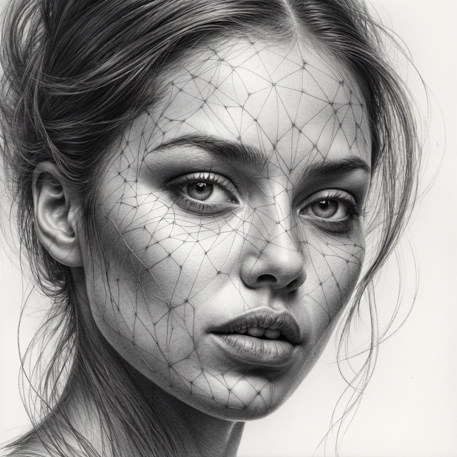 Portrait of a Young Woman with Geometric Face Lines