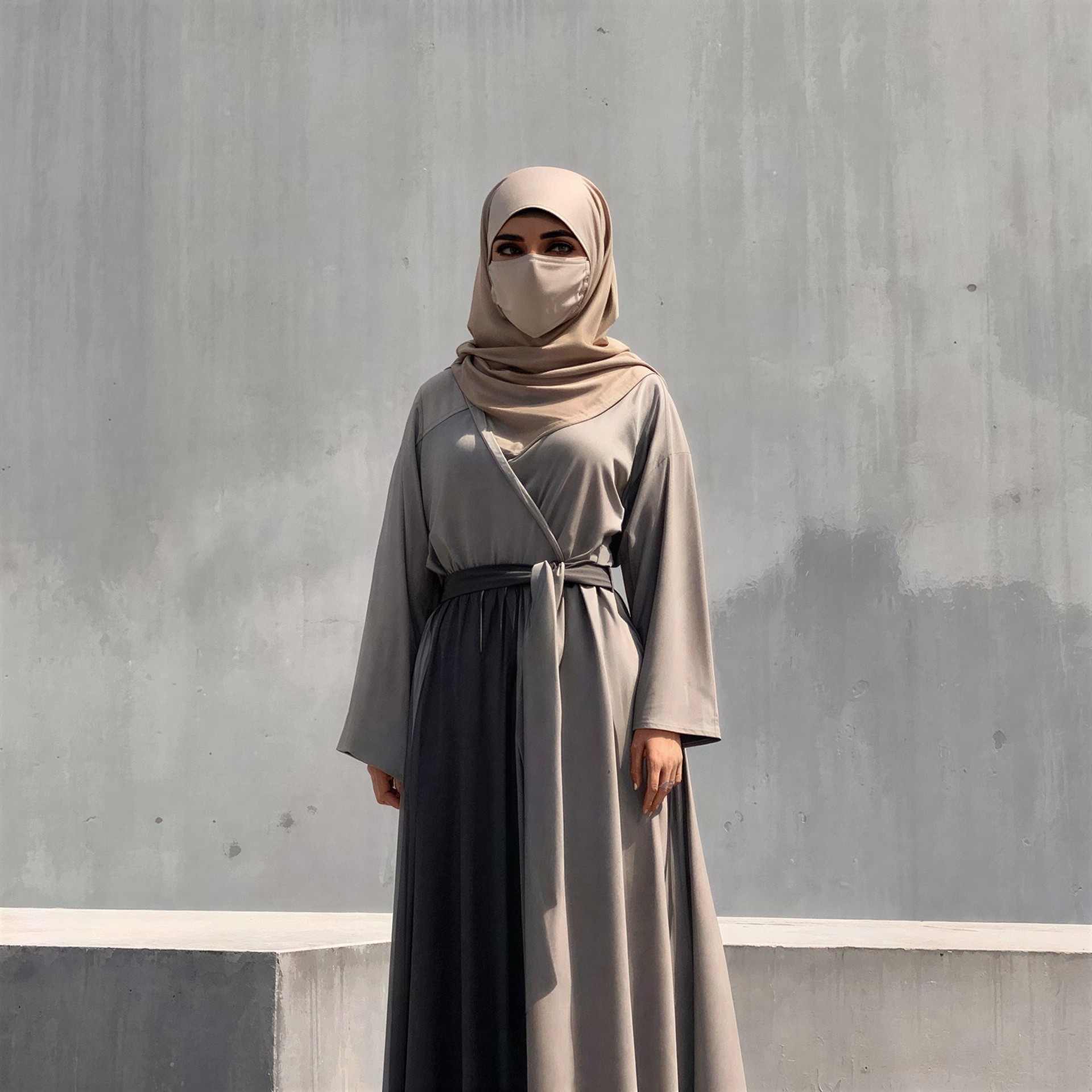 Young Woman in Two-Tone Abaya and Hijab Outfit