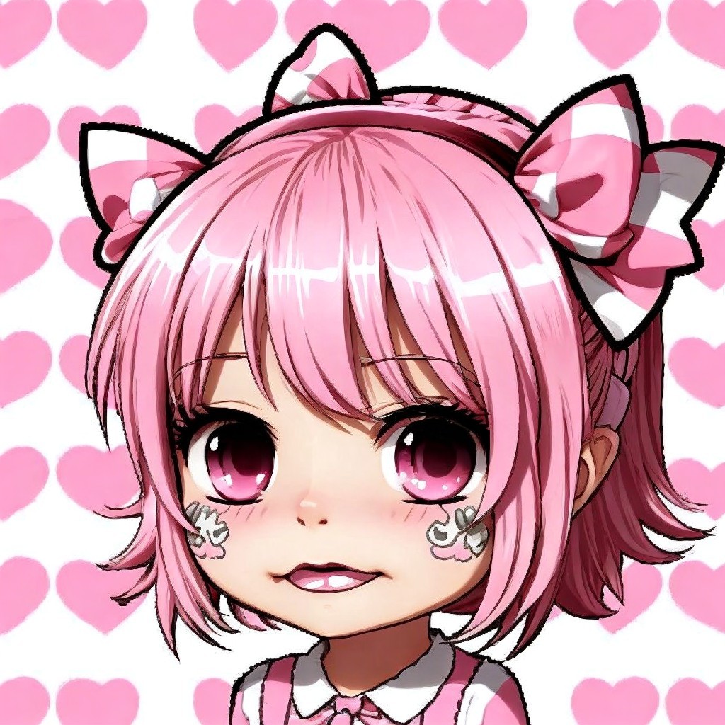 Cute anime character with pink bob hair and bows