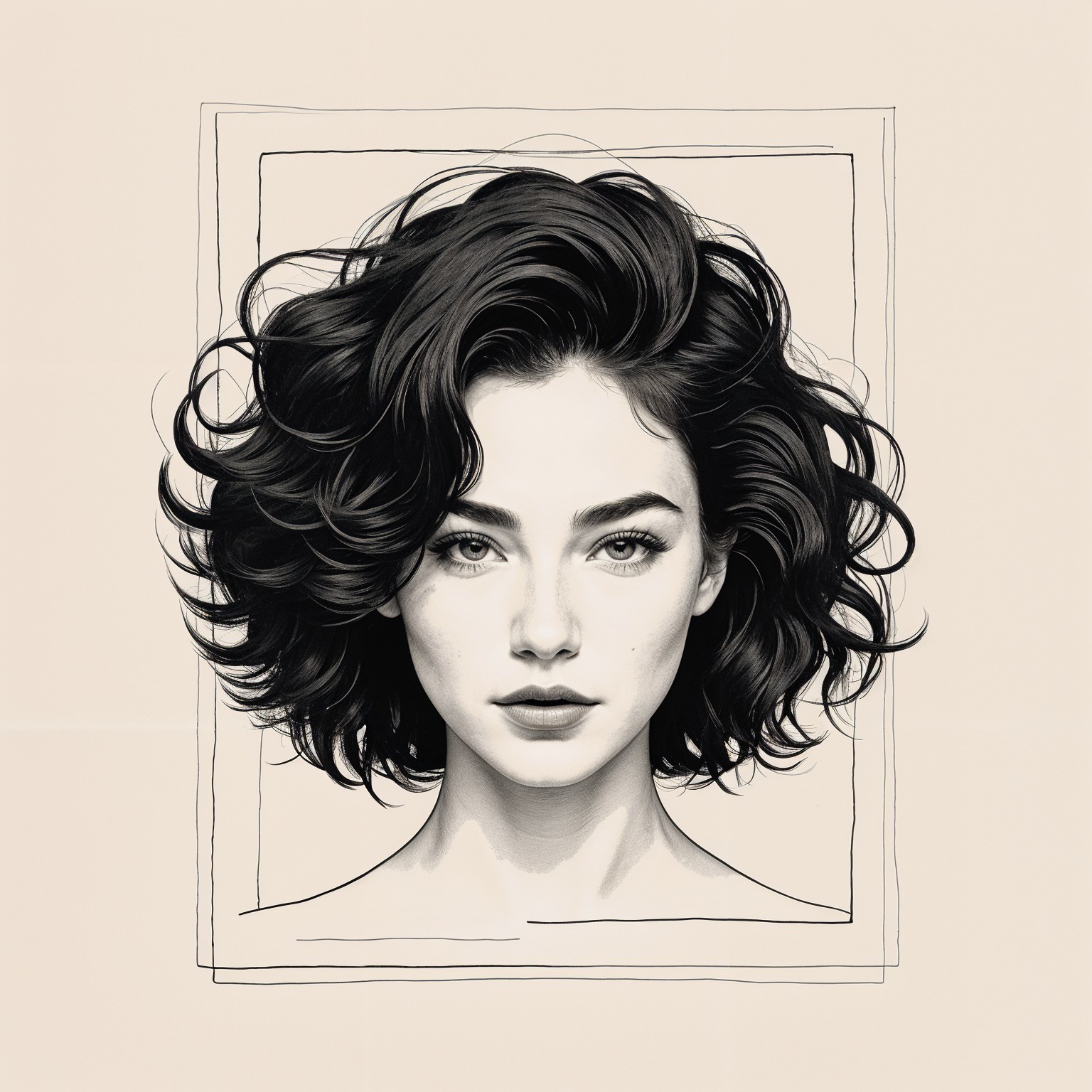 Portrait of a Woman with Curly Hair and Monochrome Style