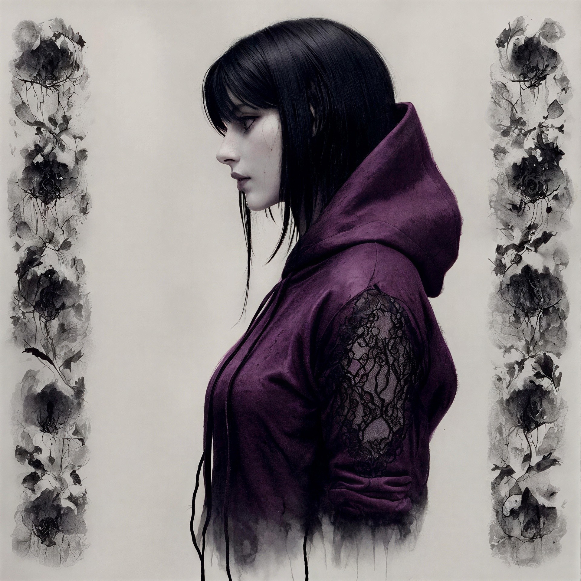 Side Profile of Woman in Purple Velvet Hoodie