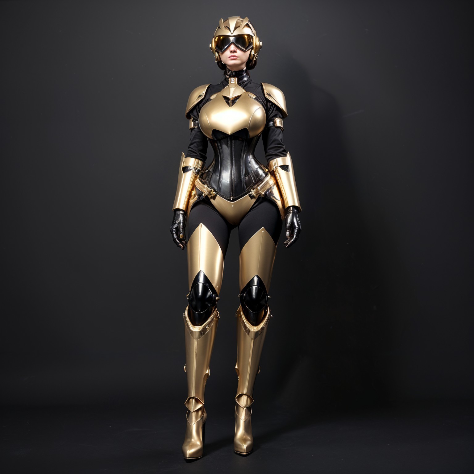 Futuristic Female Figure in Gold and Black Costume