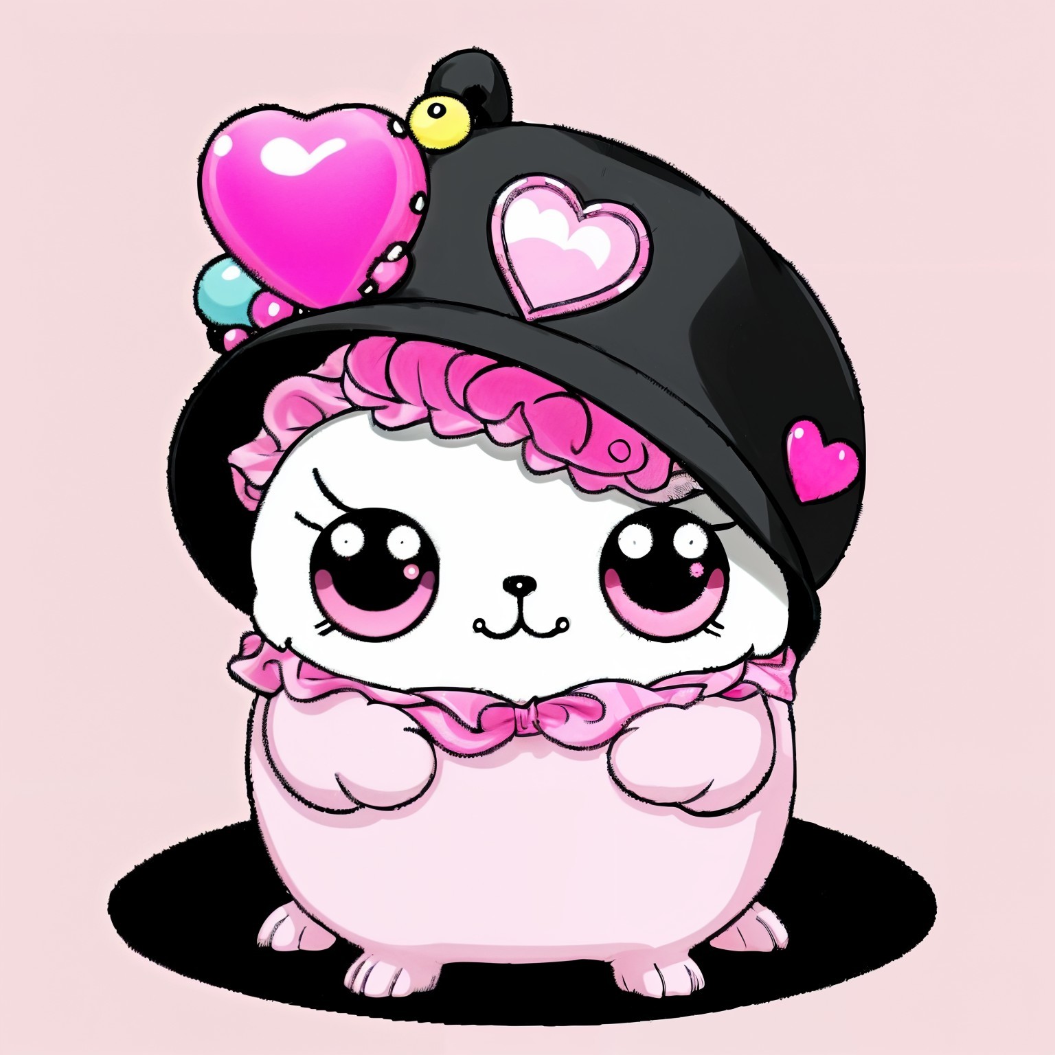 Chubby Character with Pink Features and Black Hat