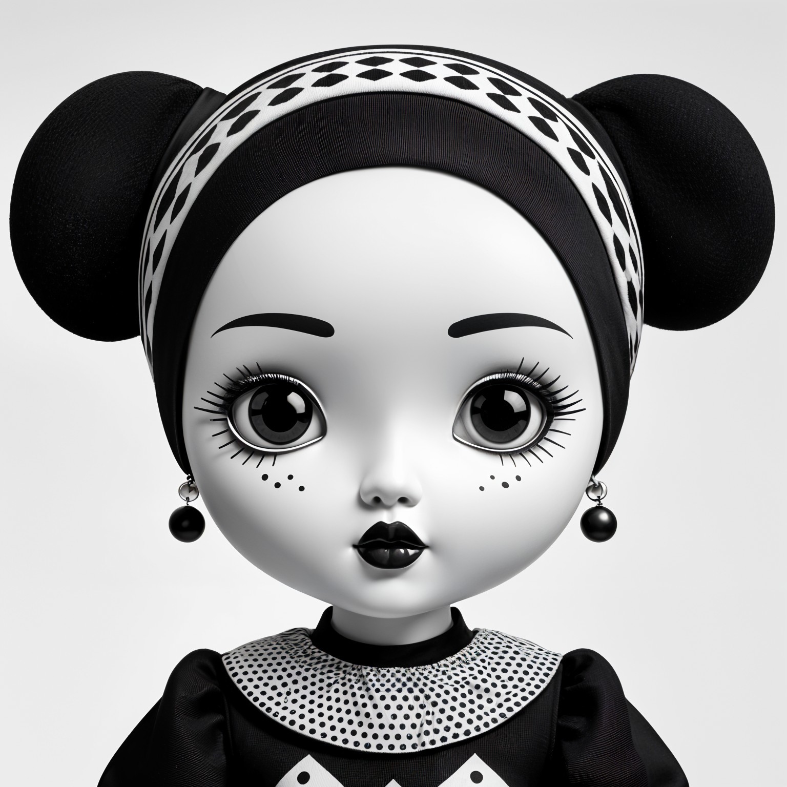Monochrome Doll with Geometric Patterns and Accessories