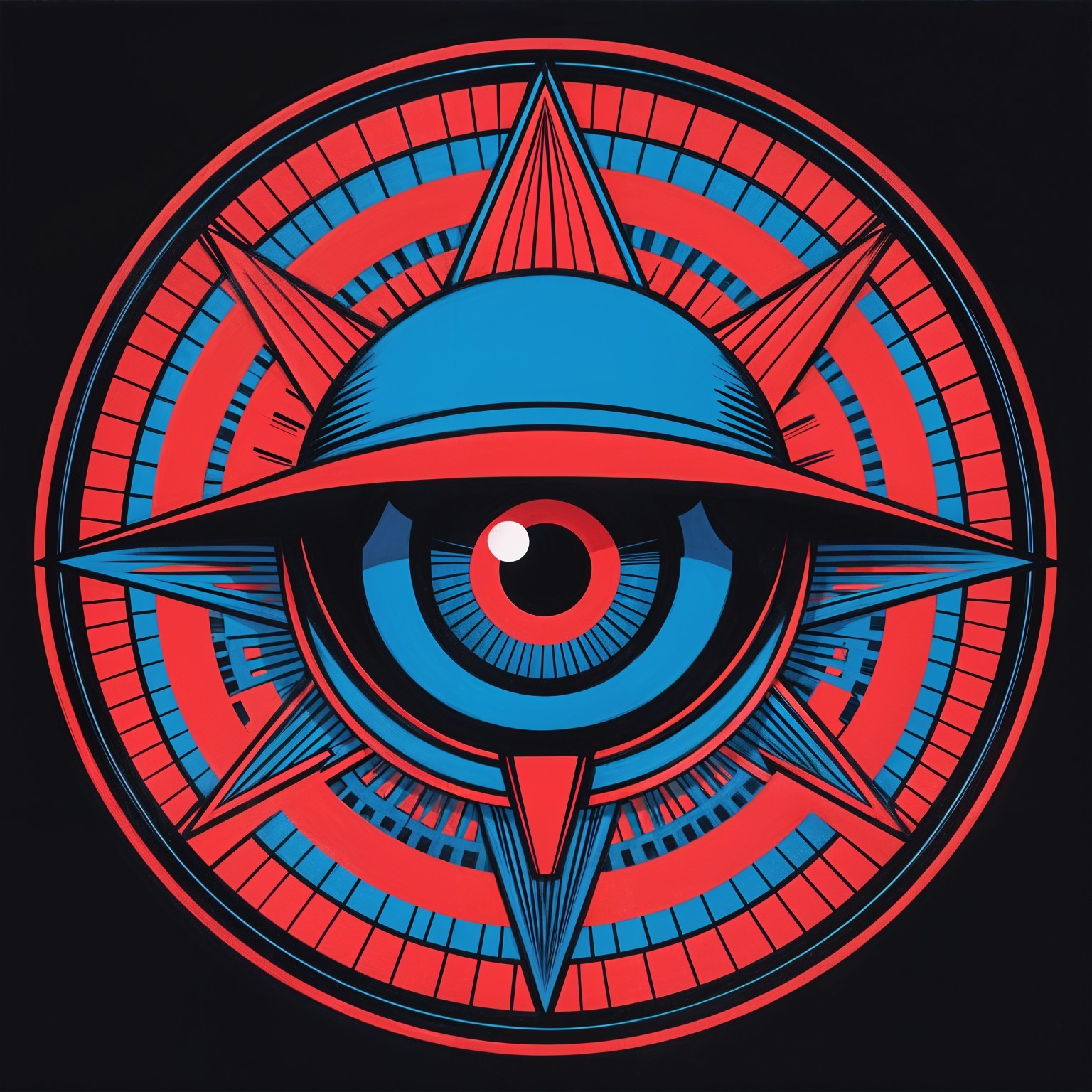 Bold Stylized Eye with Circular Design and Geometric Shapes