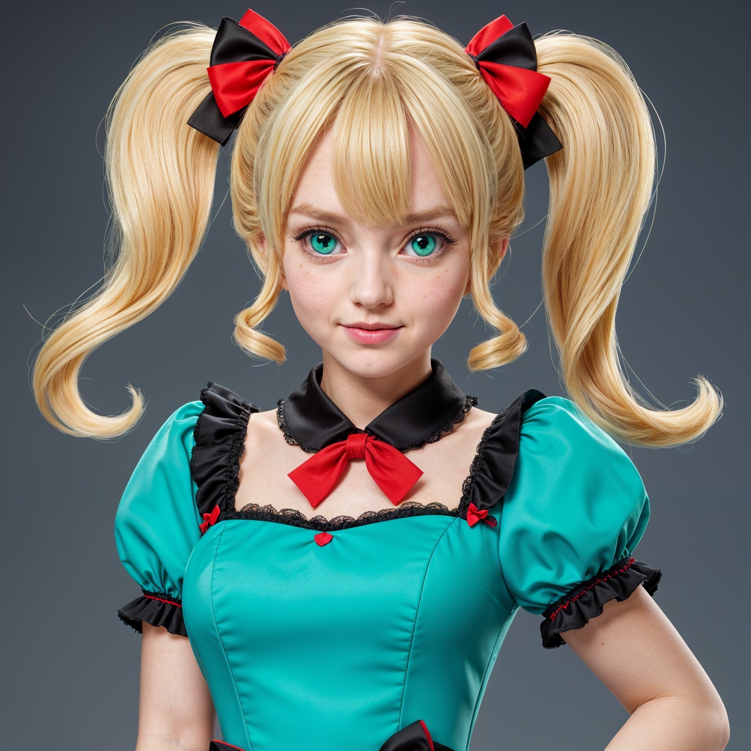 Character with Green Eyes and Turquoise Dress