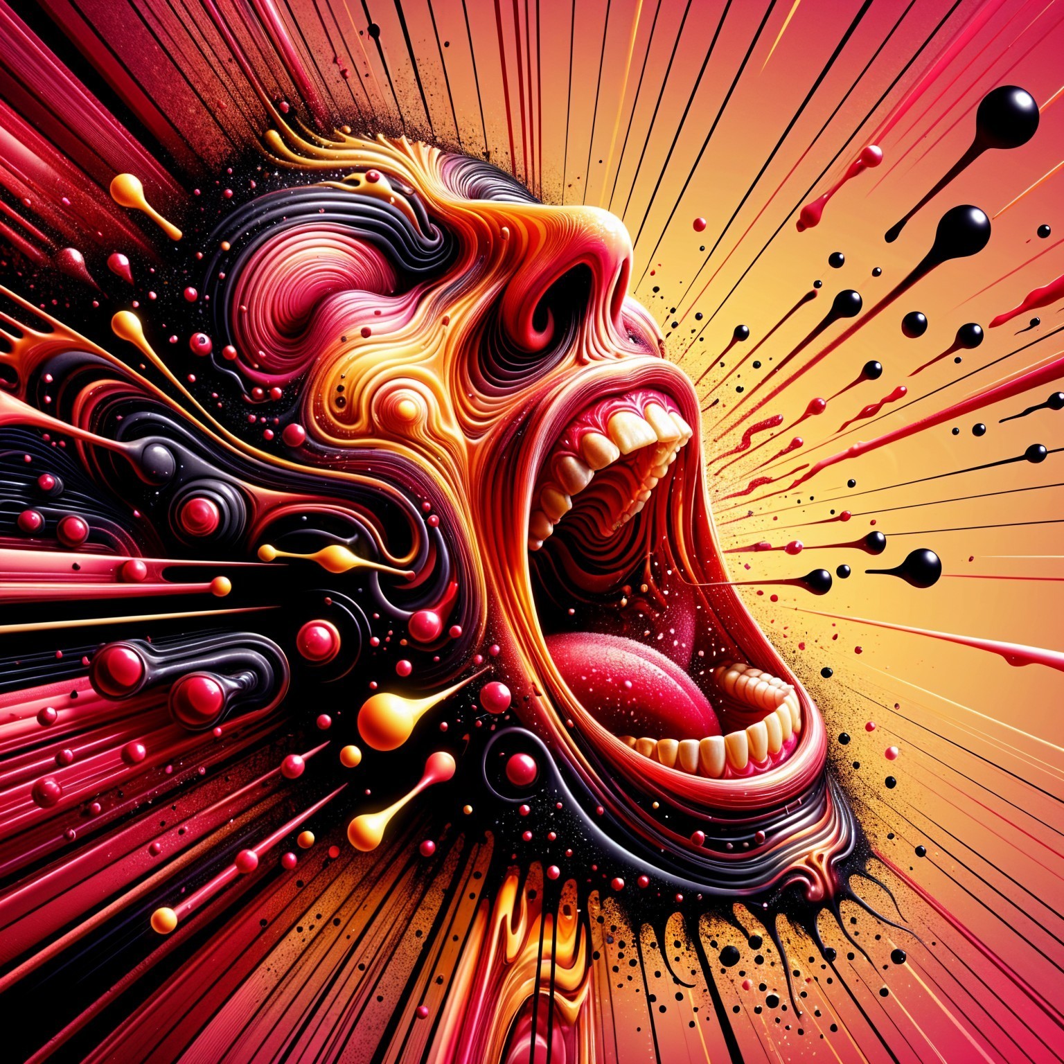 Vibrant Abstract Face in Mid-Scream with Bold Colors