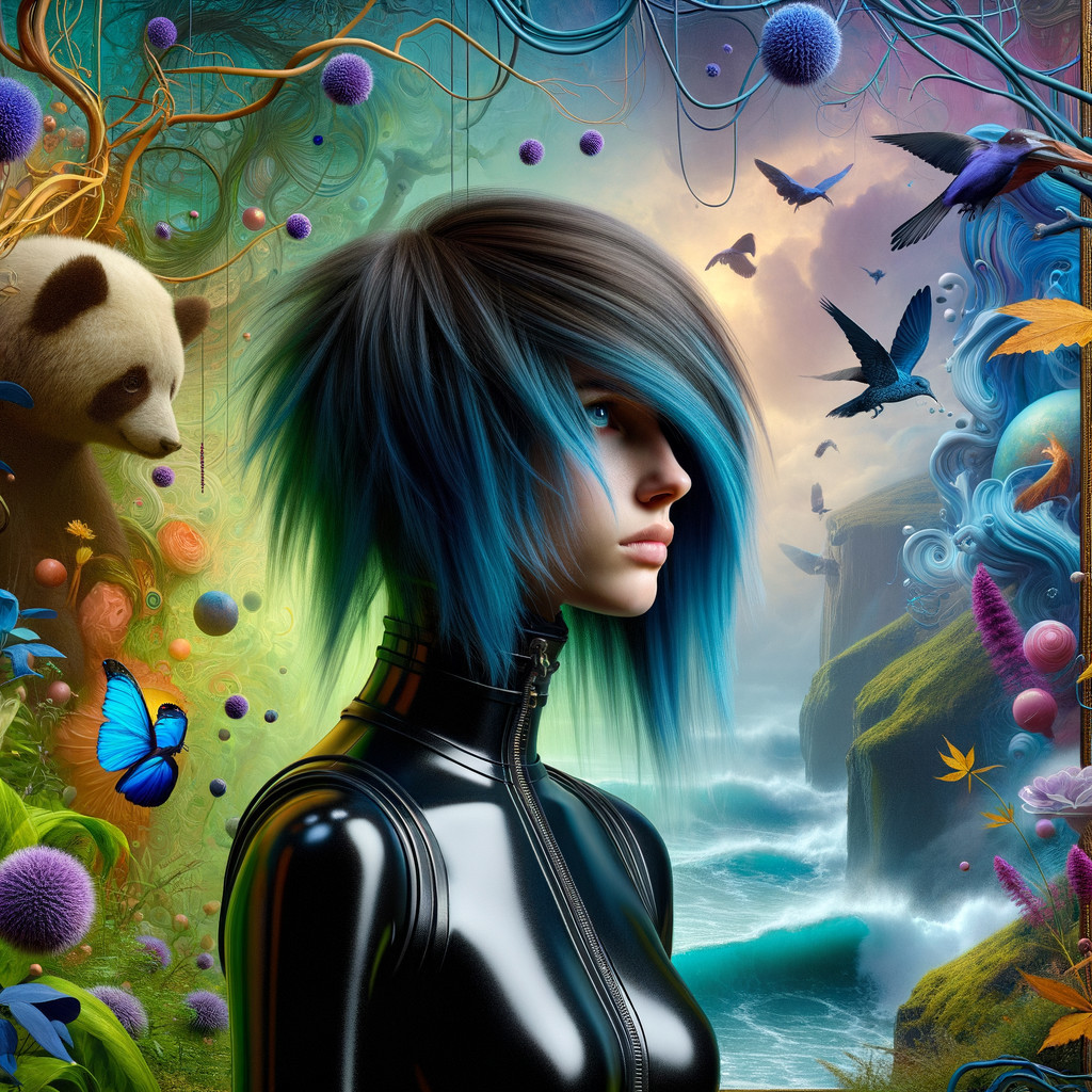 Futuristic Scene with Nature and Stylish Figure
