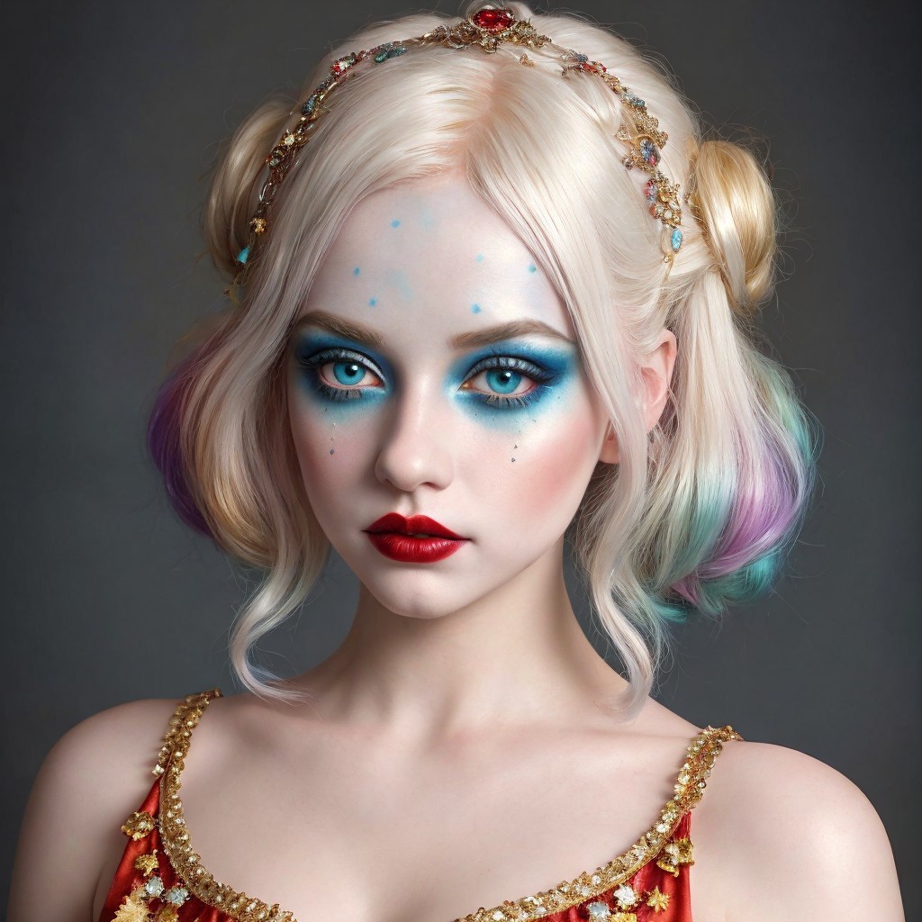 Young woman with pastel hair and bold makeup features