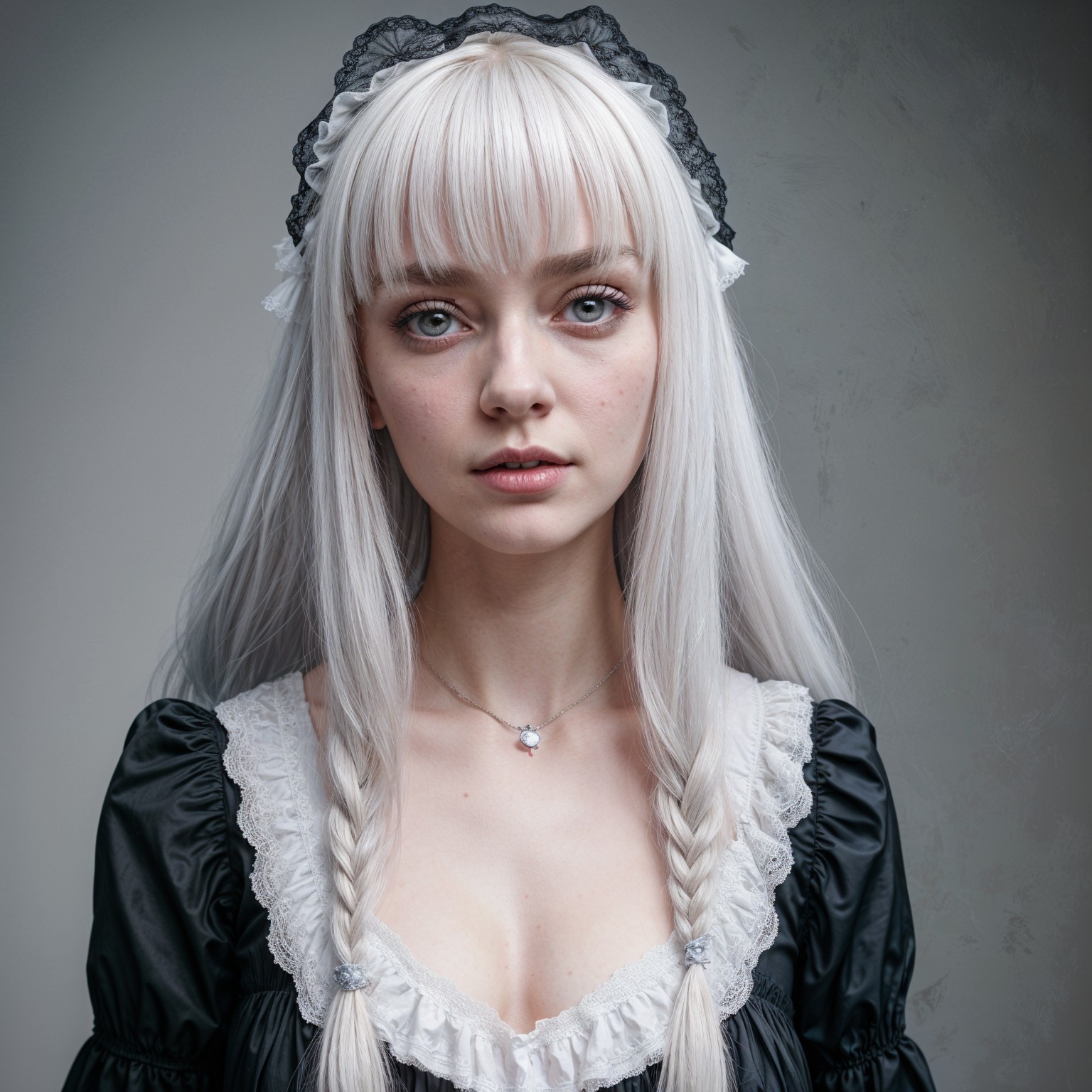 Close-up Portrait of a Young Woman in Vintage Dress