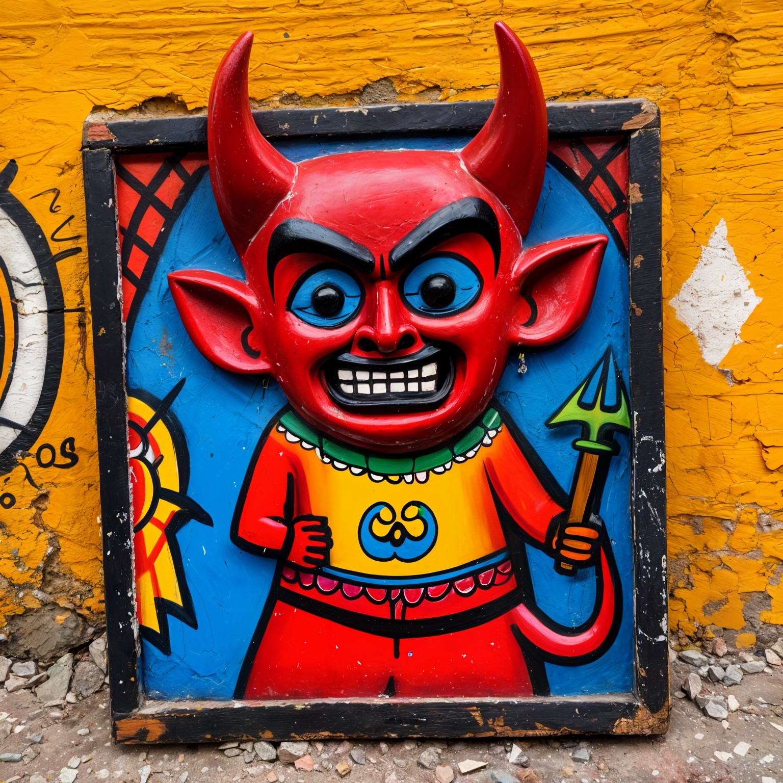 Vibrant Cartoon Red Demon Character with Trident