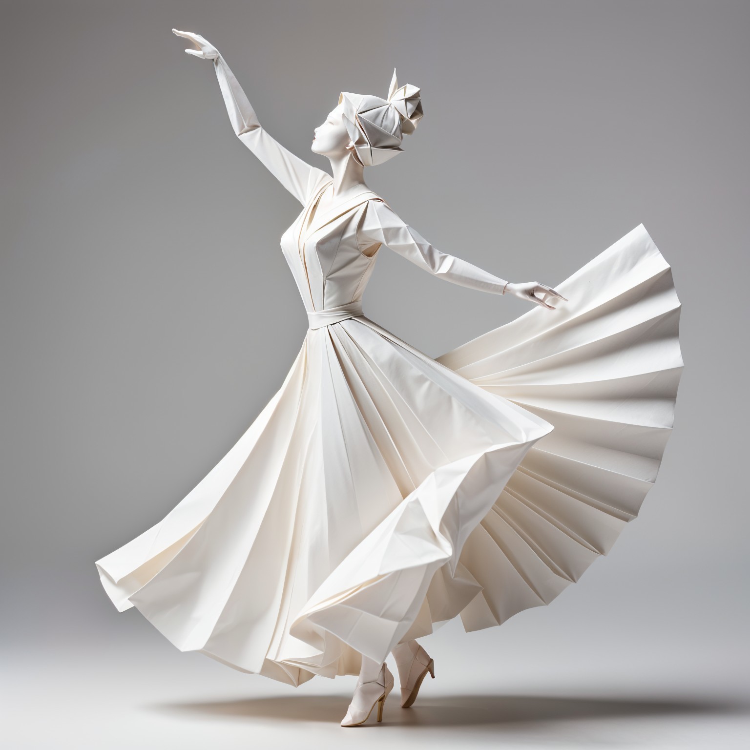 Elegant Origami Ballerina Sculpture in White Gown