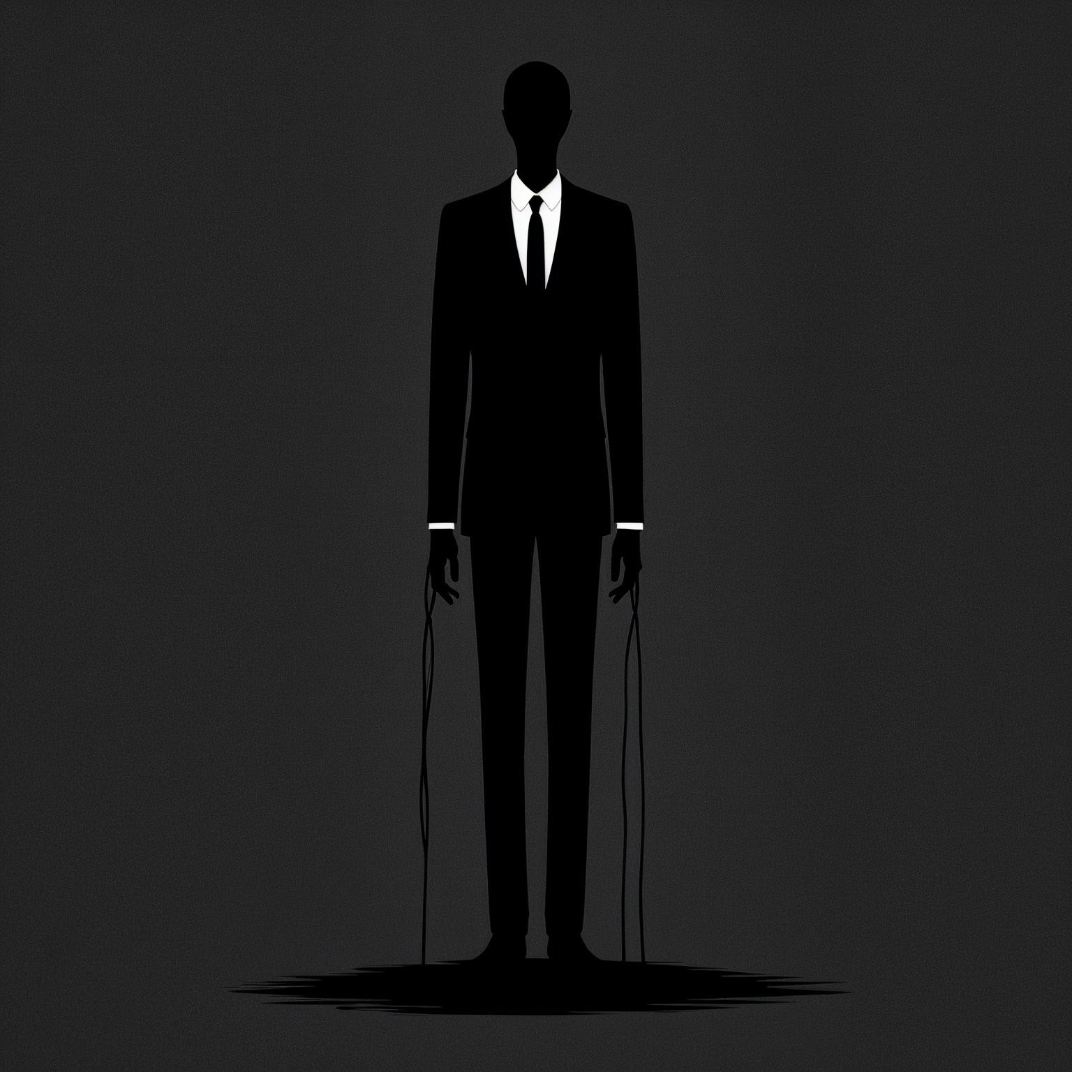 Silhouette of a Figure in Black Suit with Strings