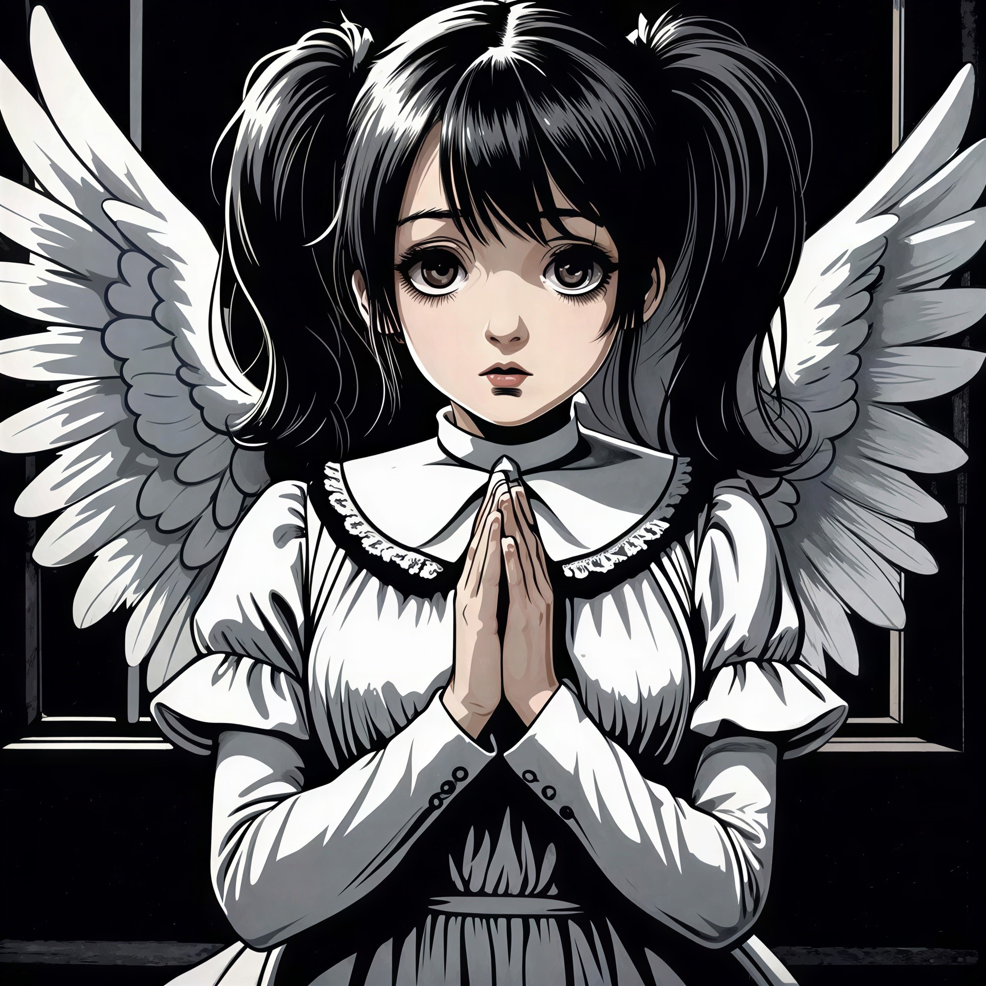 Anime Illustration of a Girl with Angel Wings