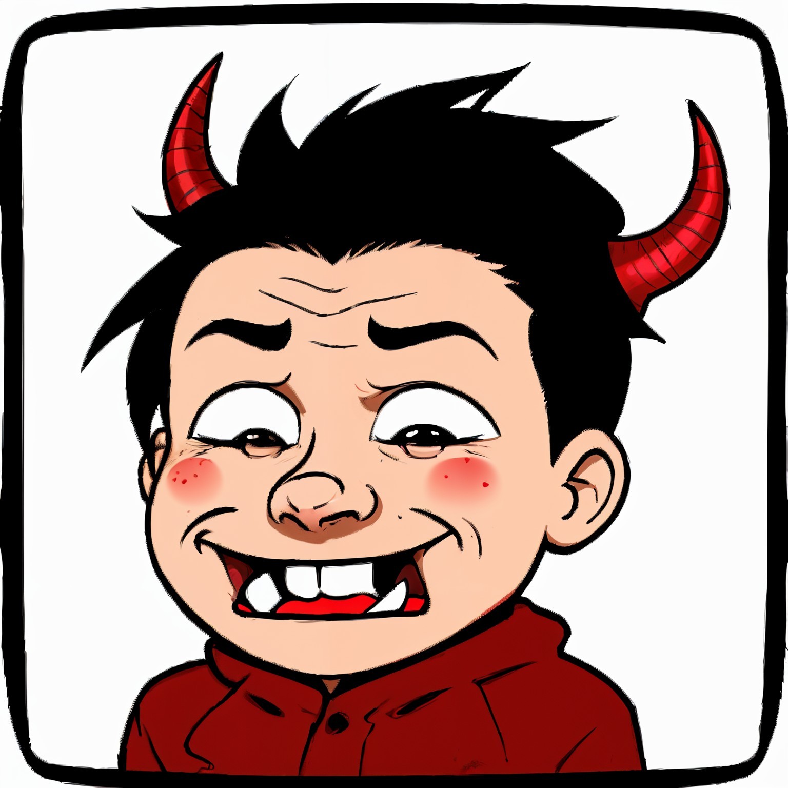 Cartoonish Boy with Red Horns and Playful Expression