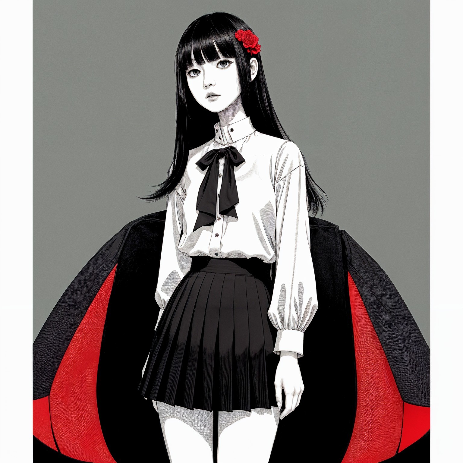 Young woman in floral accent with dark elegance outfit