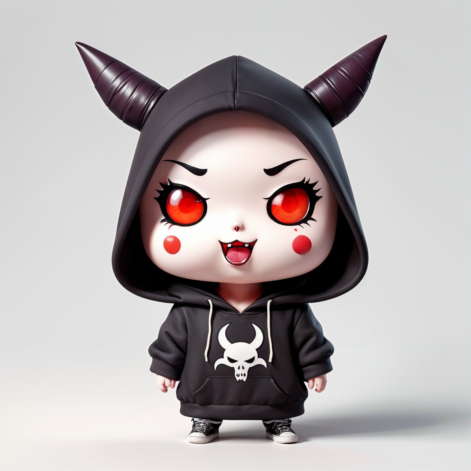 Chibi Character with Red Eyes and Dark Hoodie Design