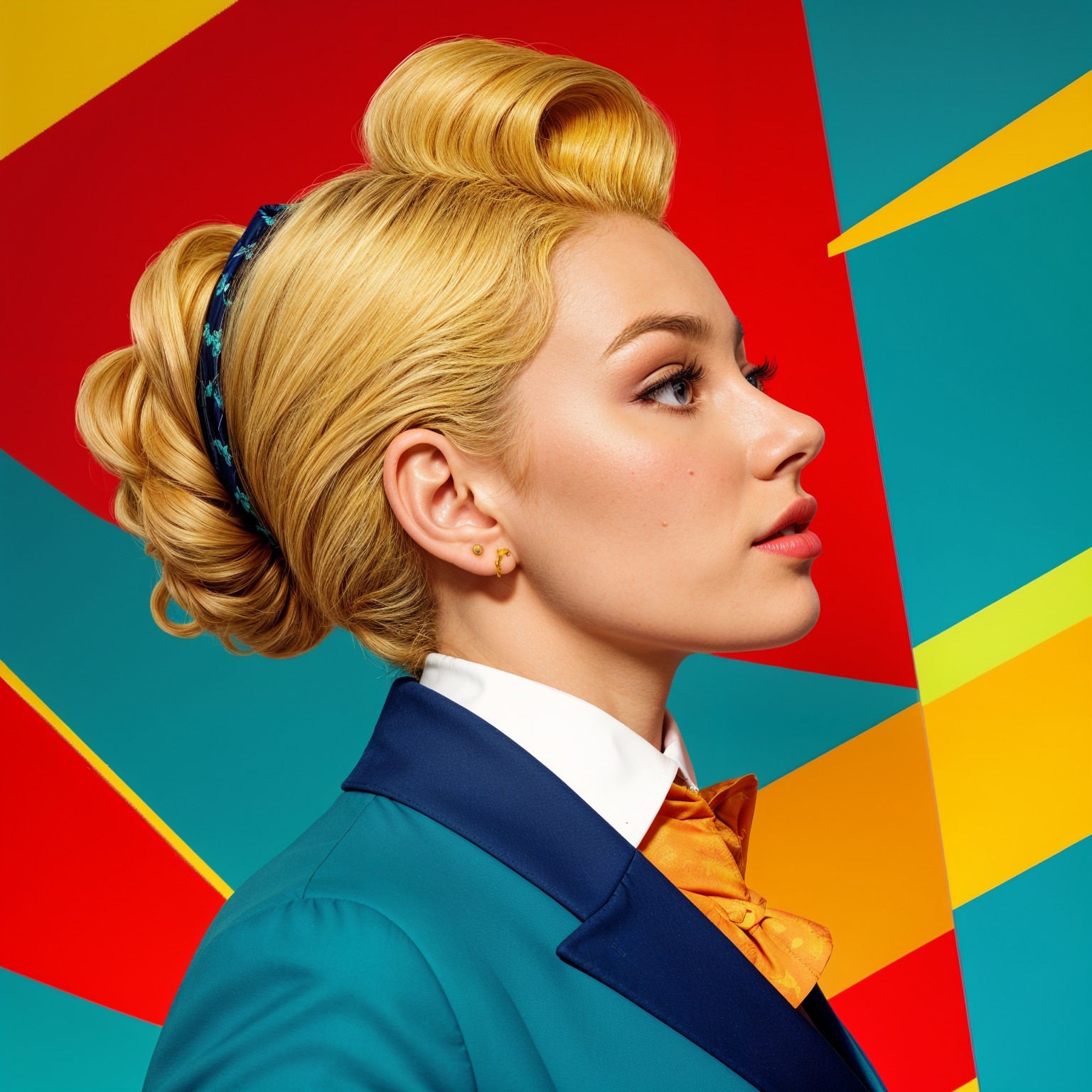 Young Woman in Vintage Style with Colorful Background