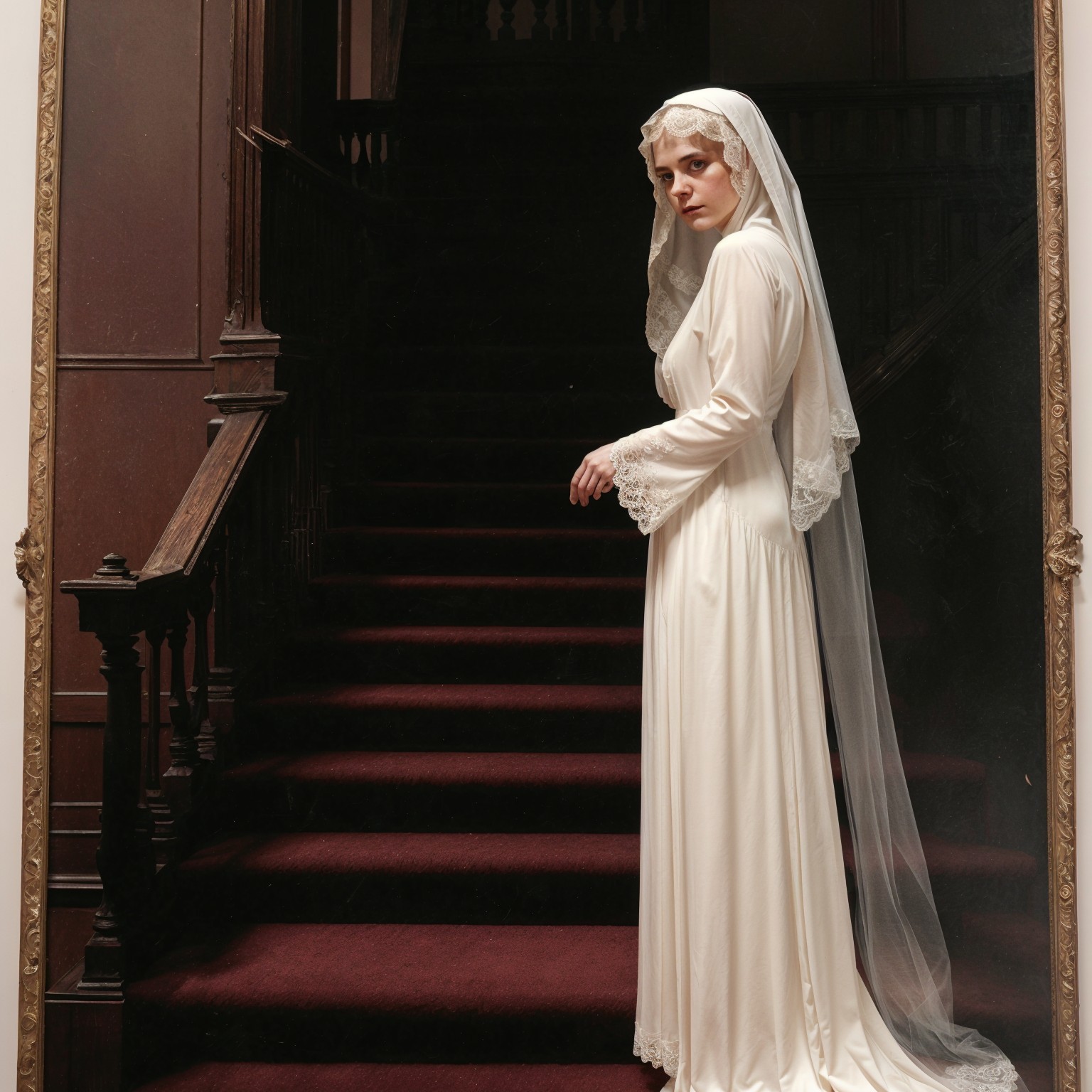 Vintage Bridal Portrait on Grand Staircase