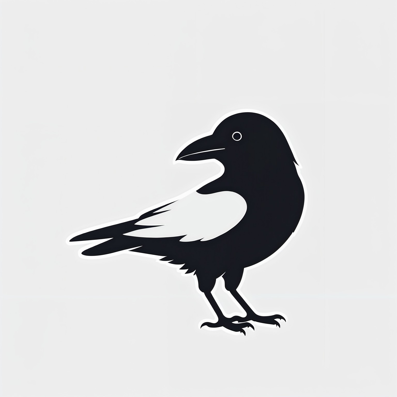 Stylized Black Crow with White Wing Patch Design