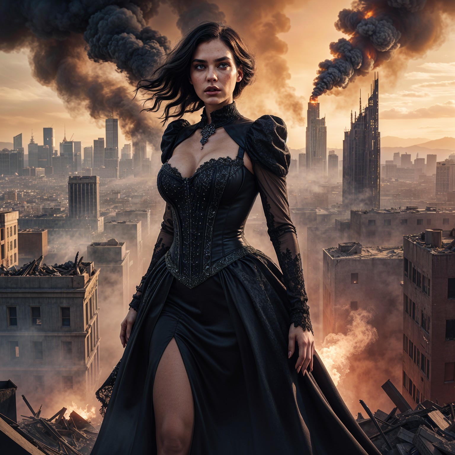 Post-Apocalyptic Landscape with Woman in Dark Gown