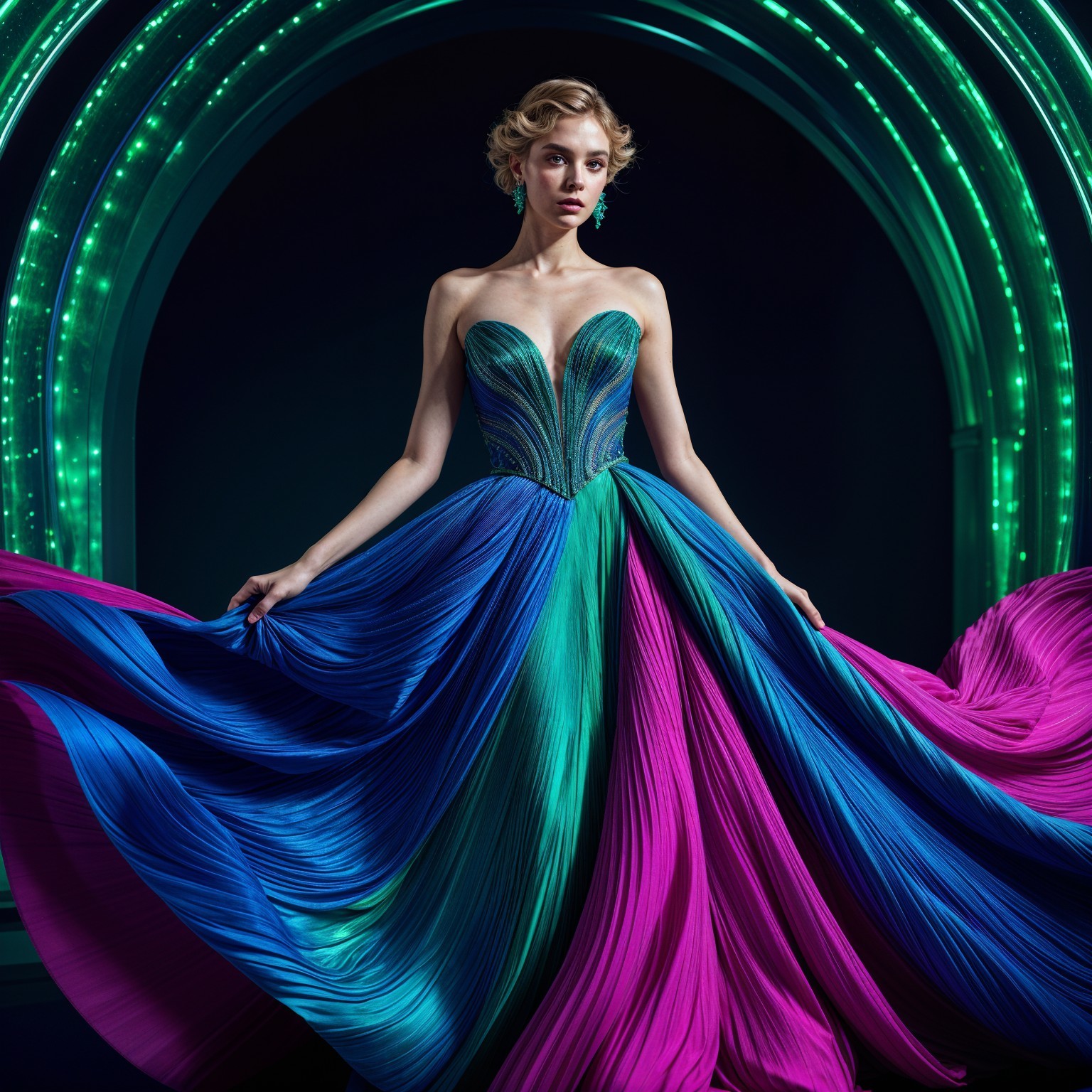 Strapless Gown in Vibrant Colors with Elegant Backdrop