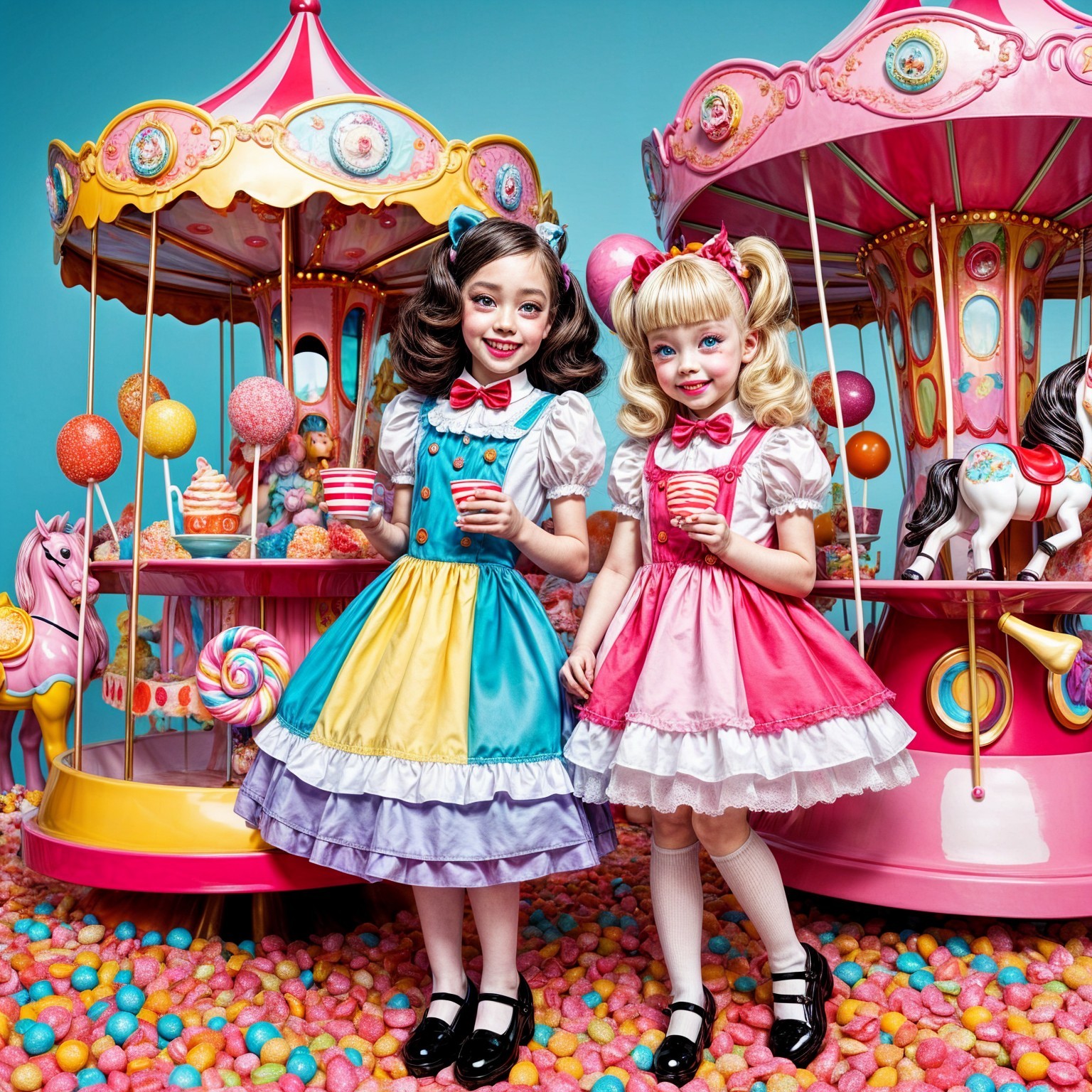 Young Girls in Colorful Outfits by Candy Carousel