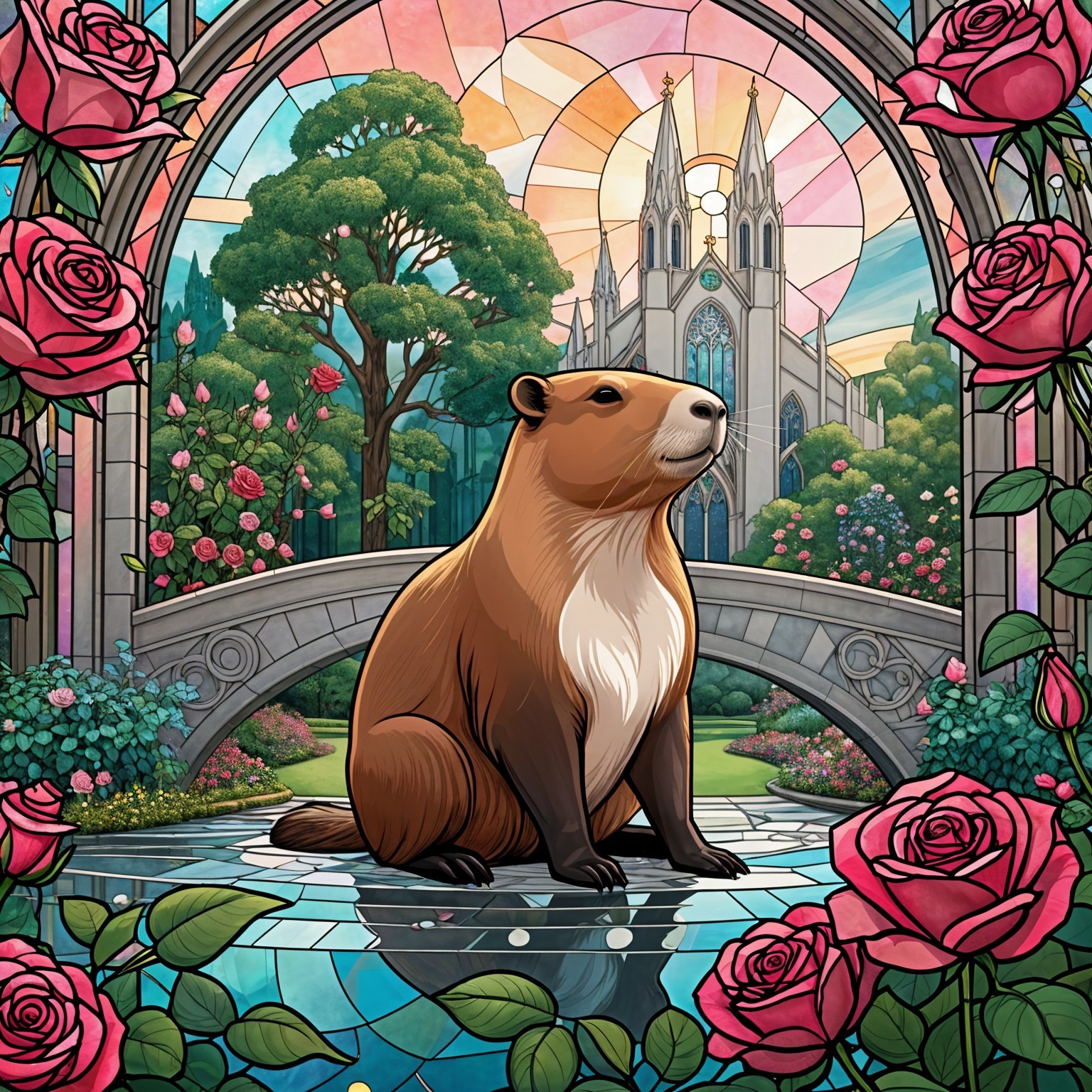 Stained-Glass Capybara by Waterway and Cathedral