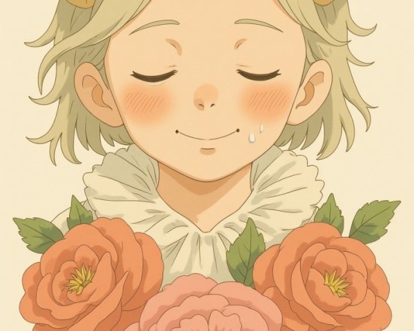 Charming Character with Horns Amidst Blooming Roses