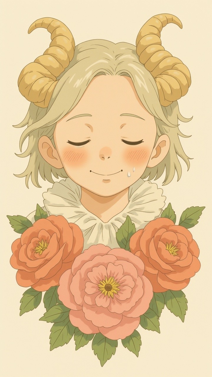 Charming Character with Horns Amidst Blooming Roses