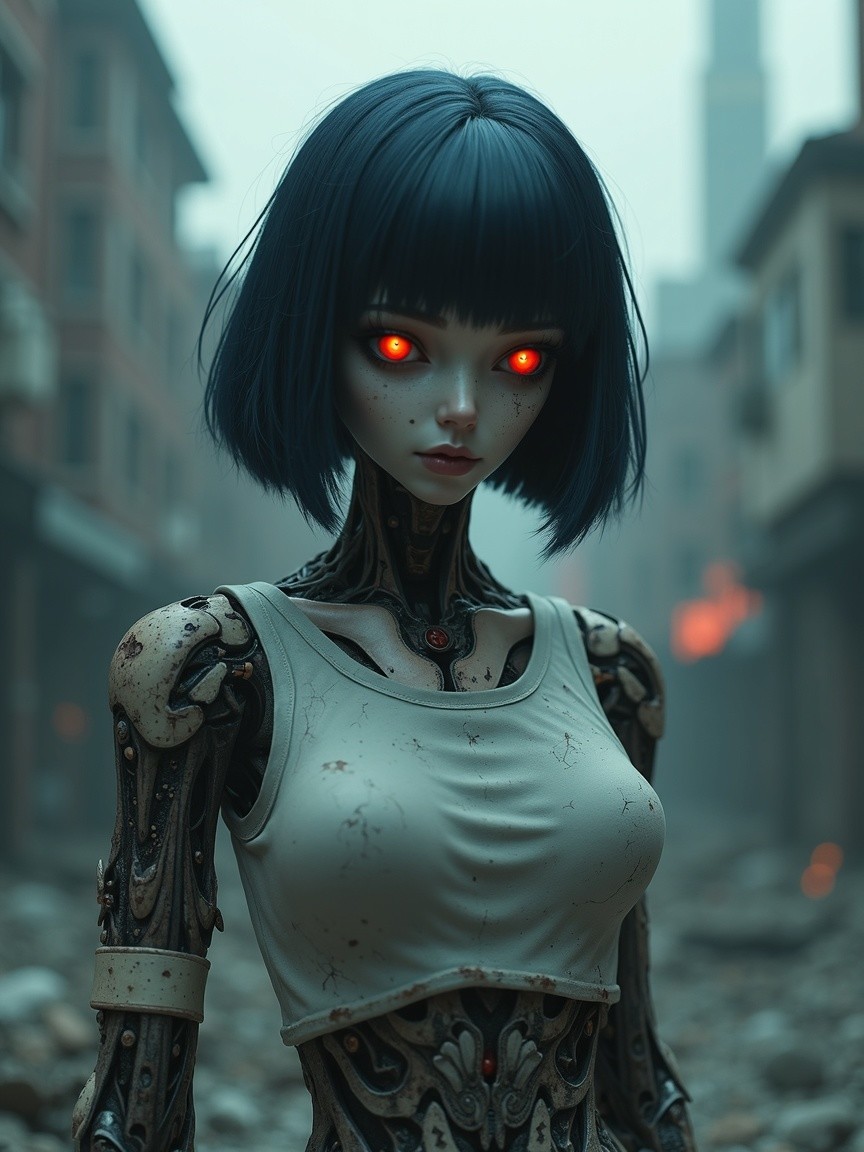 Humanoid Robot in Dystopian Post-Apocalyptic Setting
