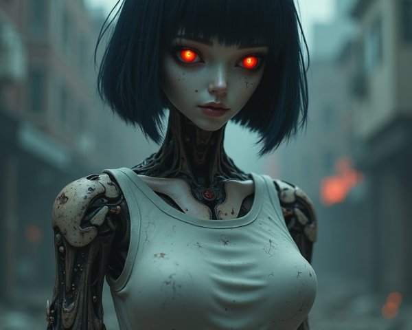 Humanoid Robot in Dystopian Post-Apocalyptic Setting