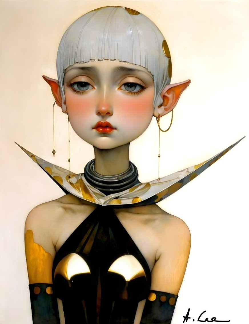 Stylized Character with Pale Skin and Platinum Hair