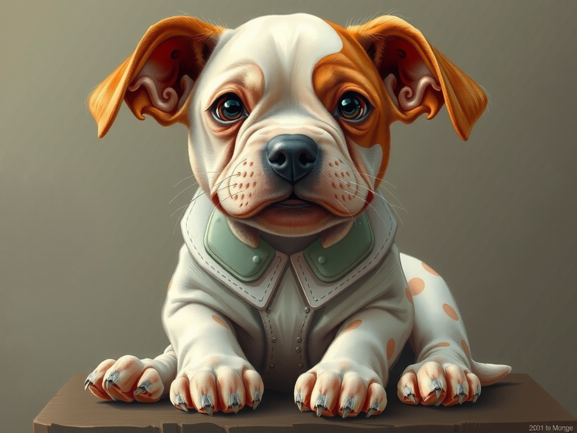 Stylized puppy with orange and white markings resting